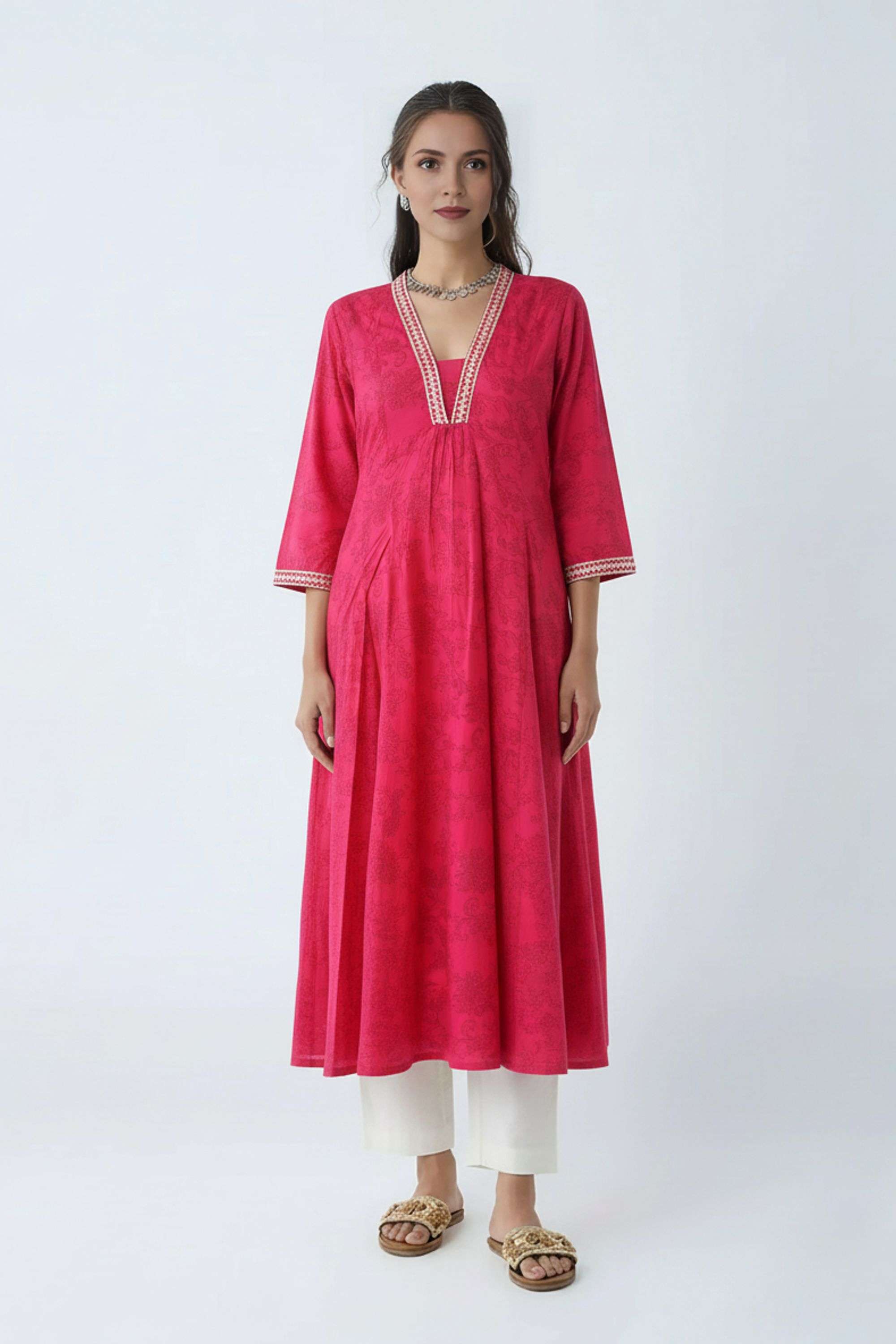 Embroidered-Viscose-V-Neck-Women-Festive-Wear-Kurta