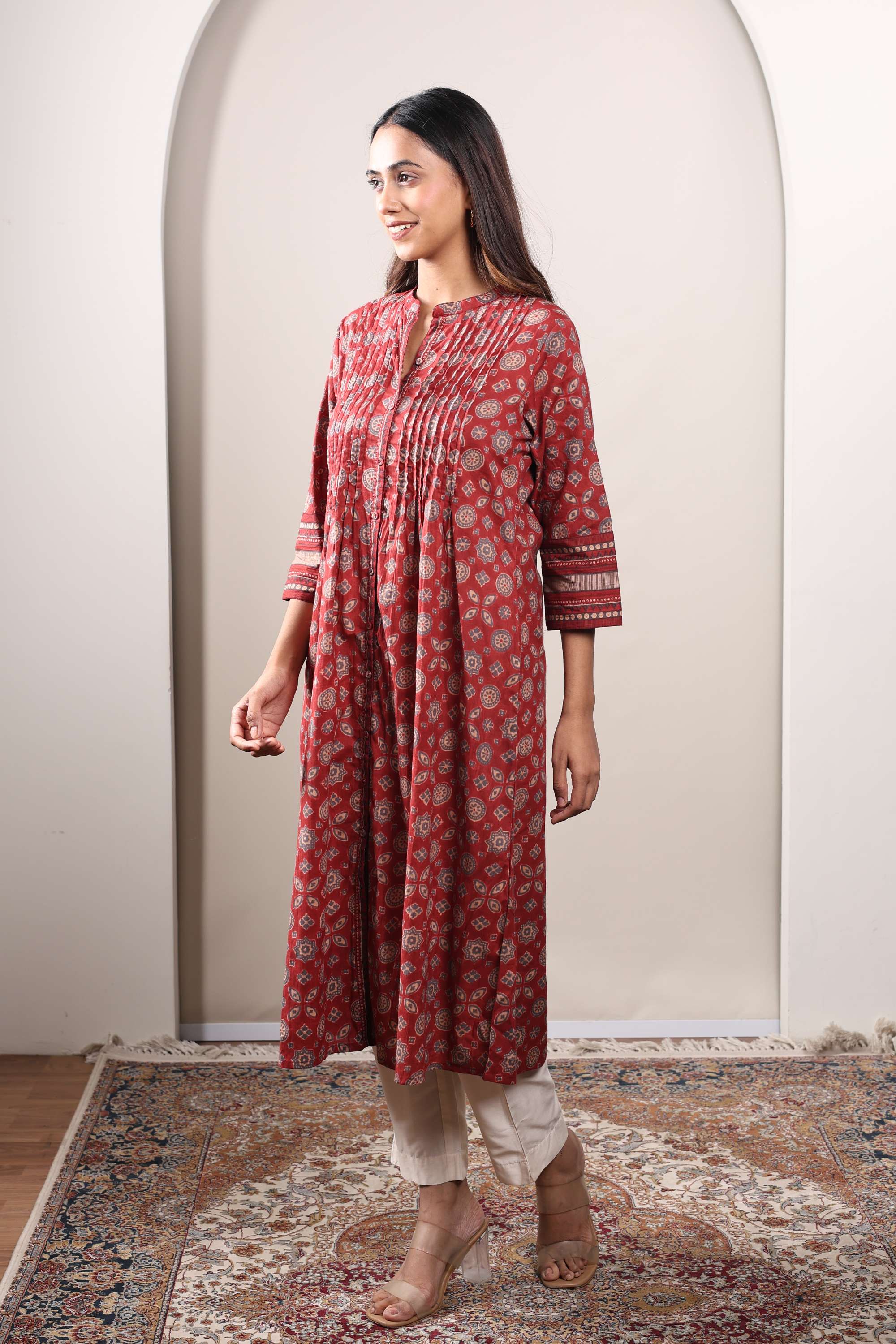 Printed-Chambray-Collared-Women-s-Casual-Wear-Kurta