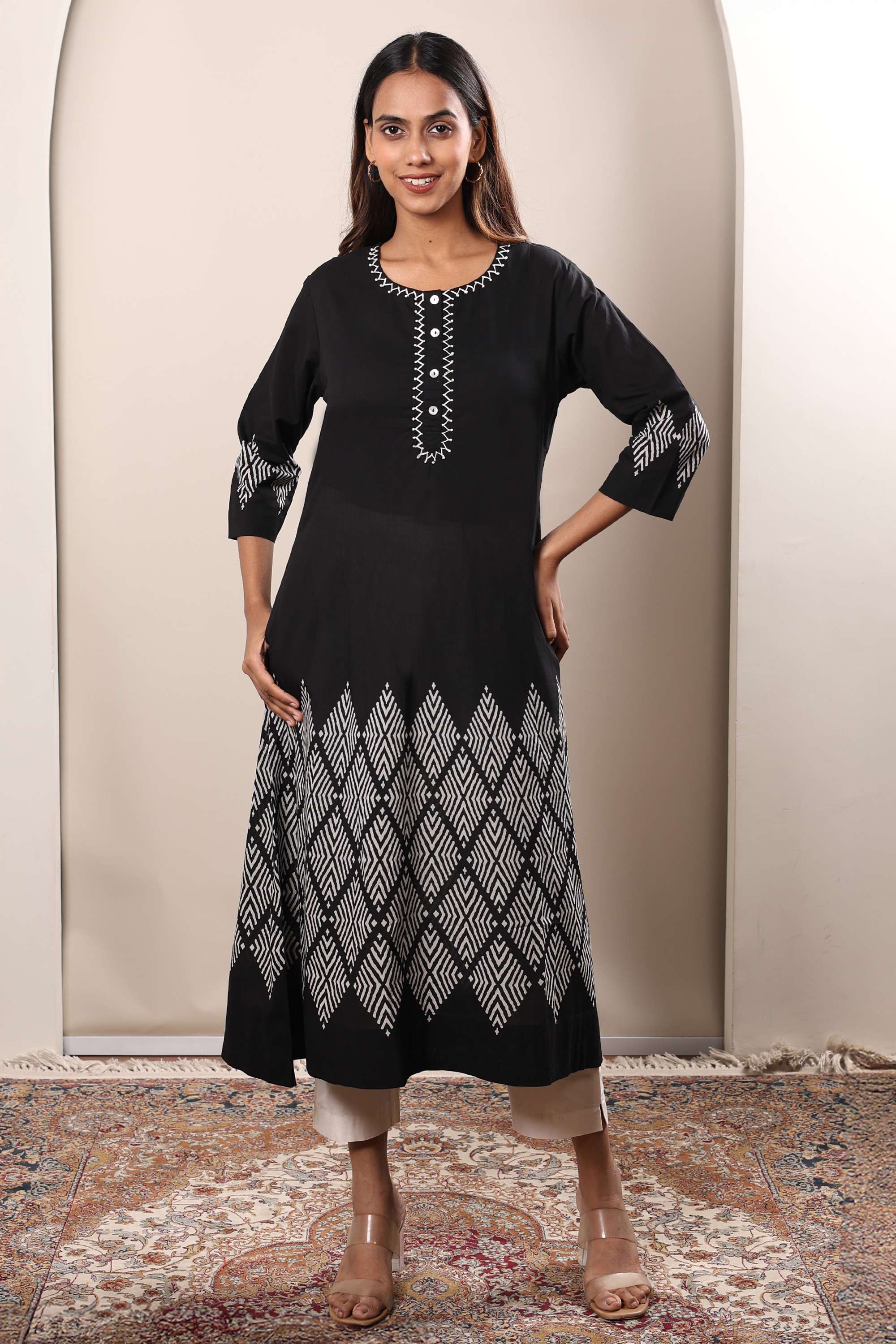 Printed-Chambray-Round-Neck-Women-s-Casual-Wear-Kurta