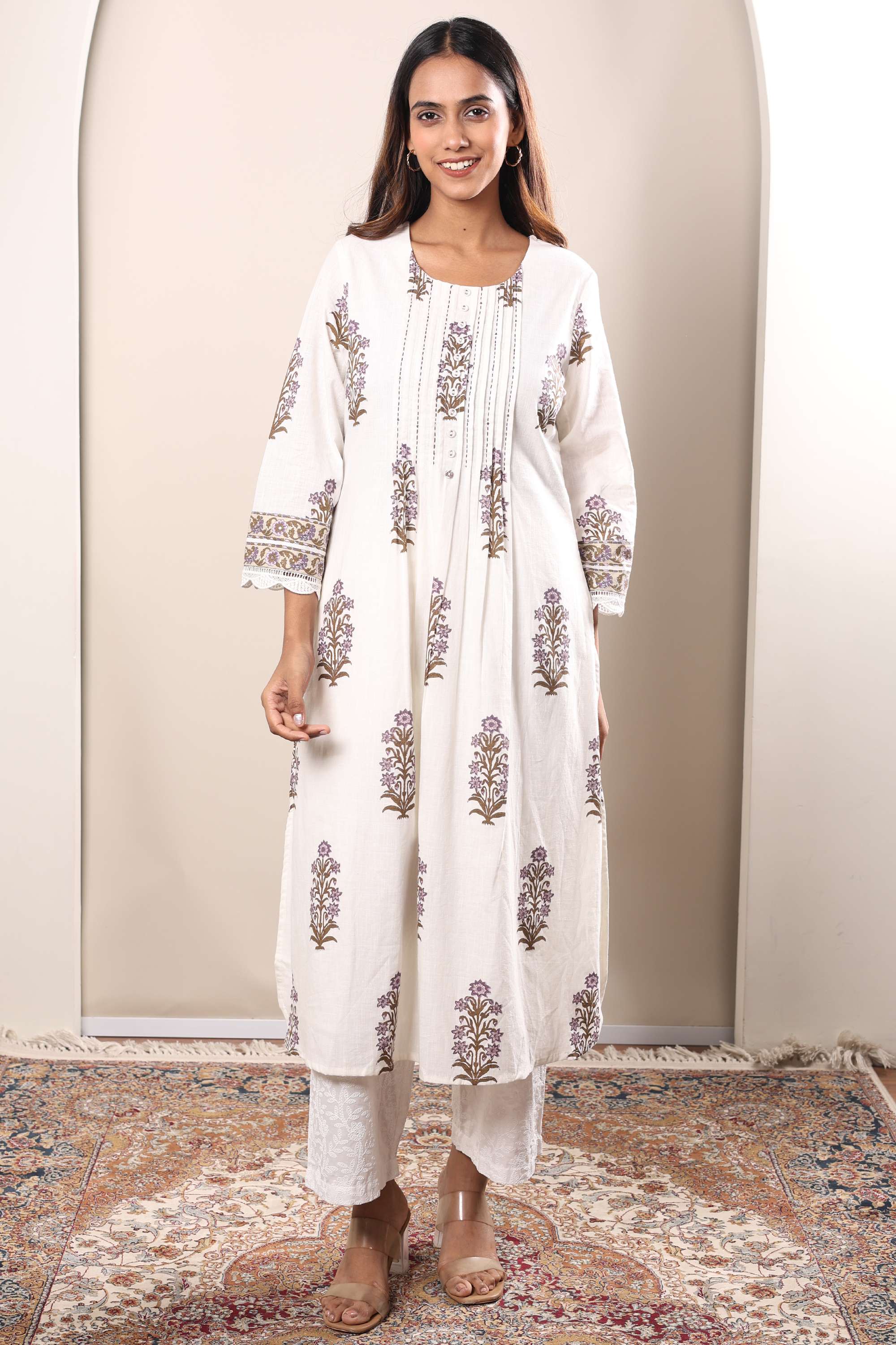 Printed-Cotton-Round-Neck-Women-Casual-Wear-Kurta