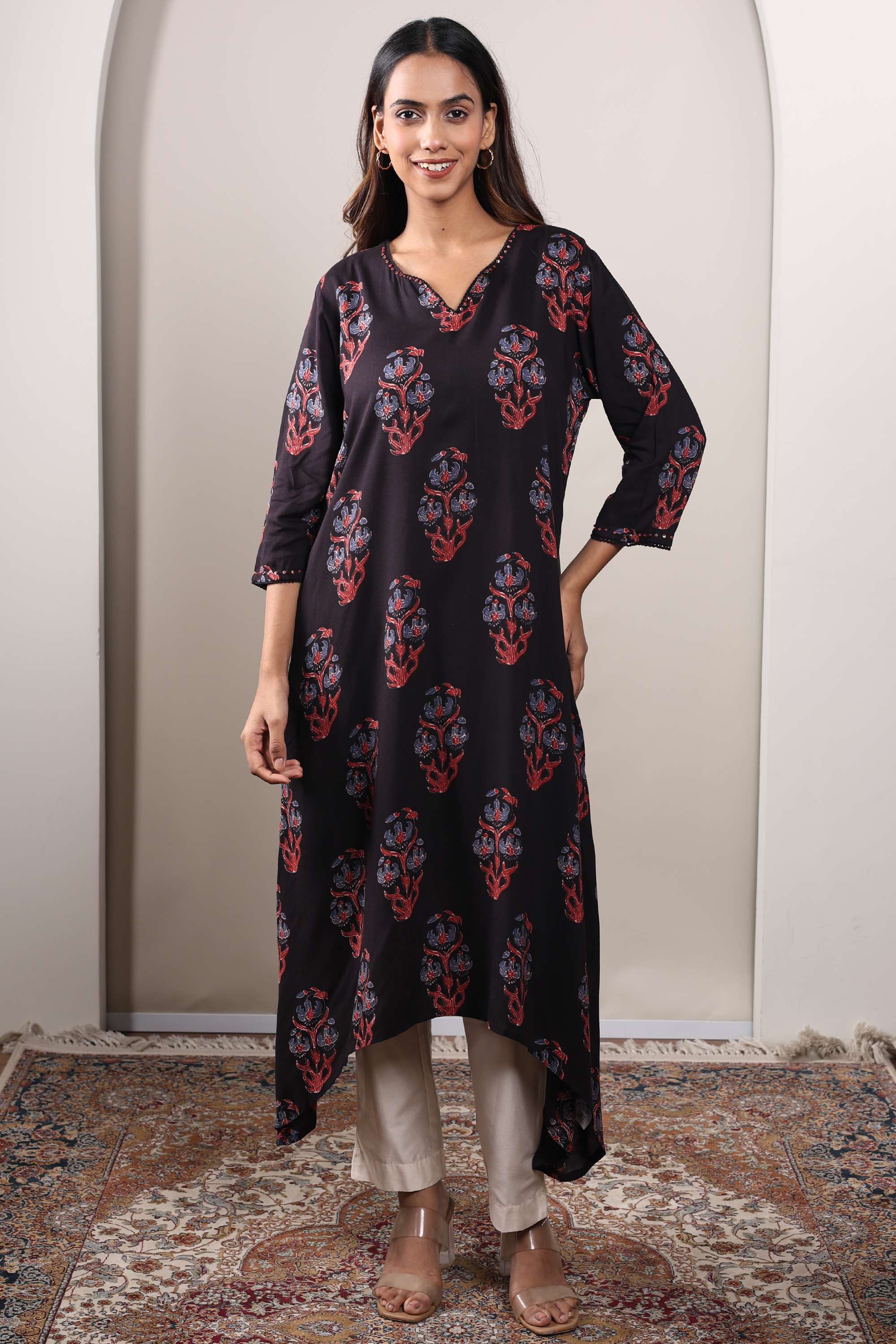 Printed-Rayon-Round-Neck-Women-s-Casual-Wear-Kurta