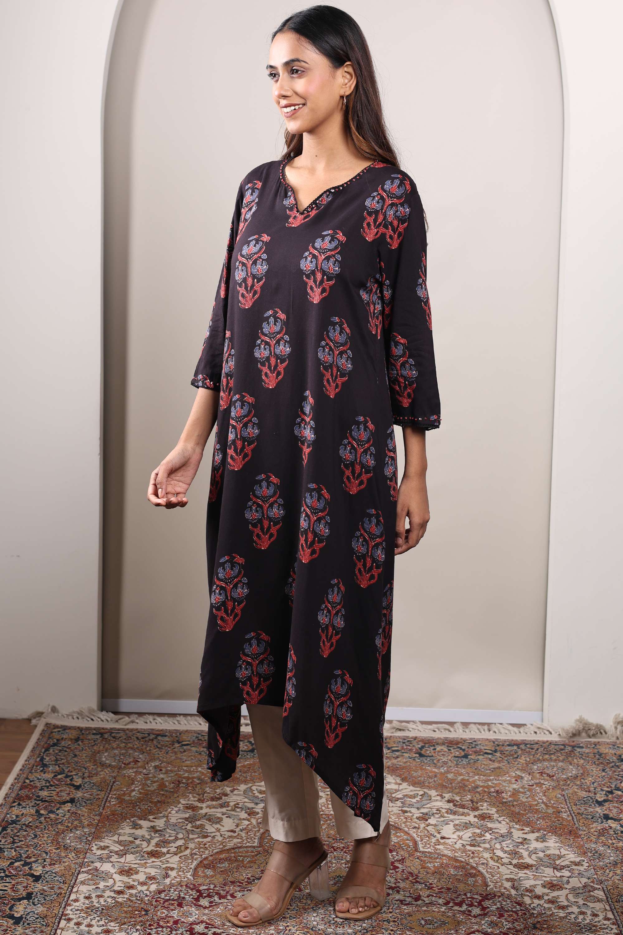 Printed-Rayon-Round-Neck-Women-s-Casual-Wear-Kurta