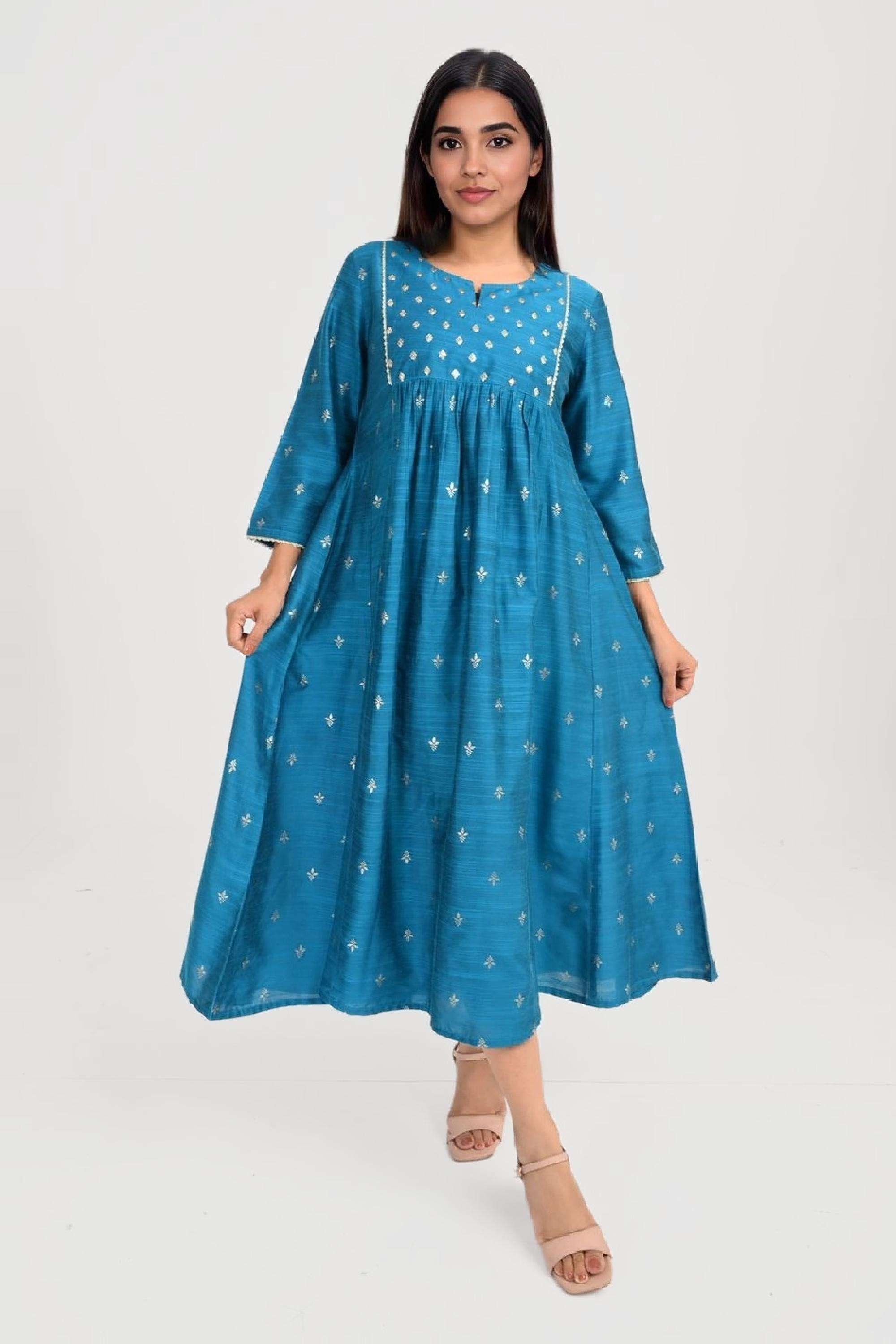 Printed-Viscose-V-Neck-Women-Everyday-Kurta