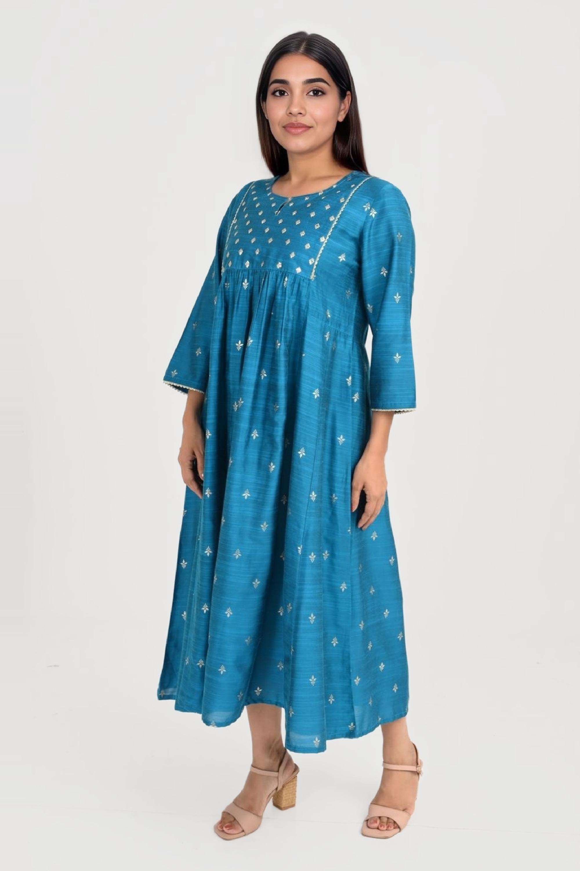 Embroidered-Viscose-Round-Neck-Women-Fusion-Wear-Kurta