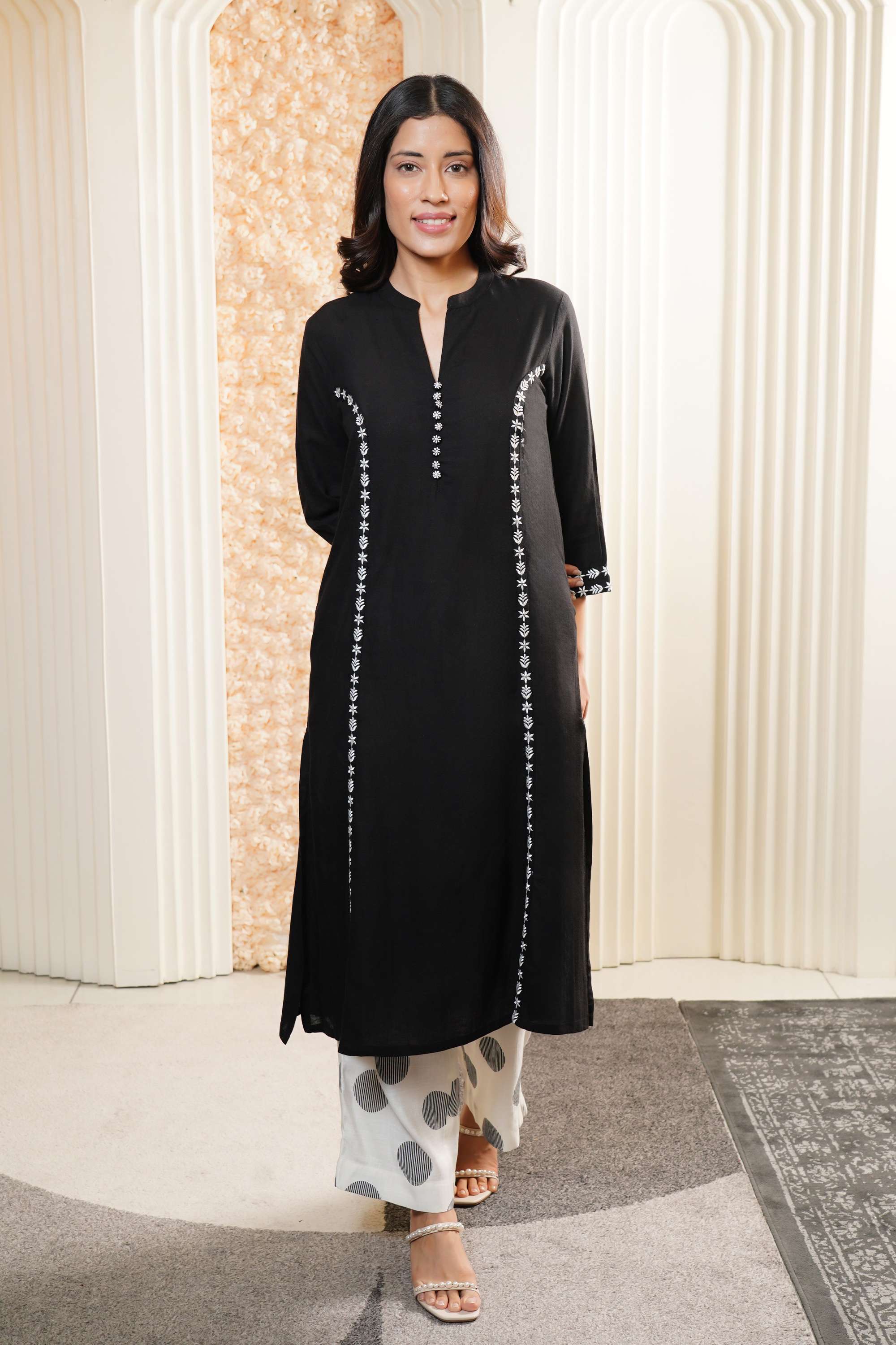 Embroidered-Blended-Fabric-Round-Neck-Women-Casual-Wear-Kurta