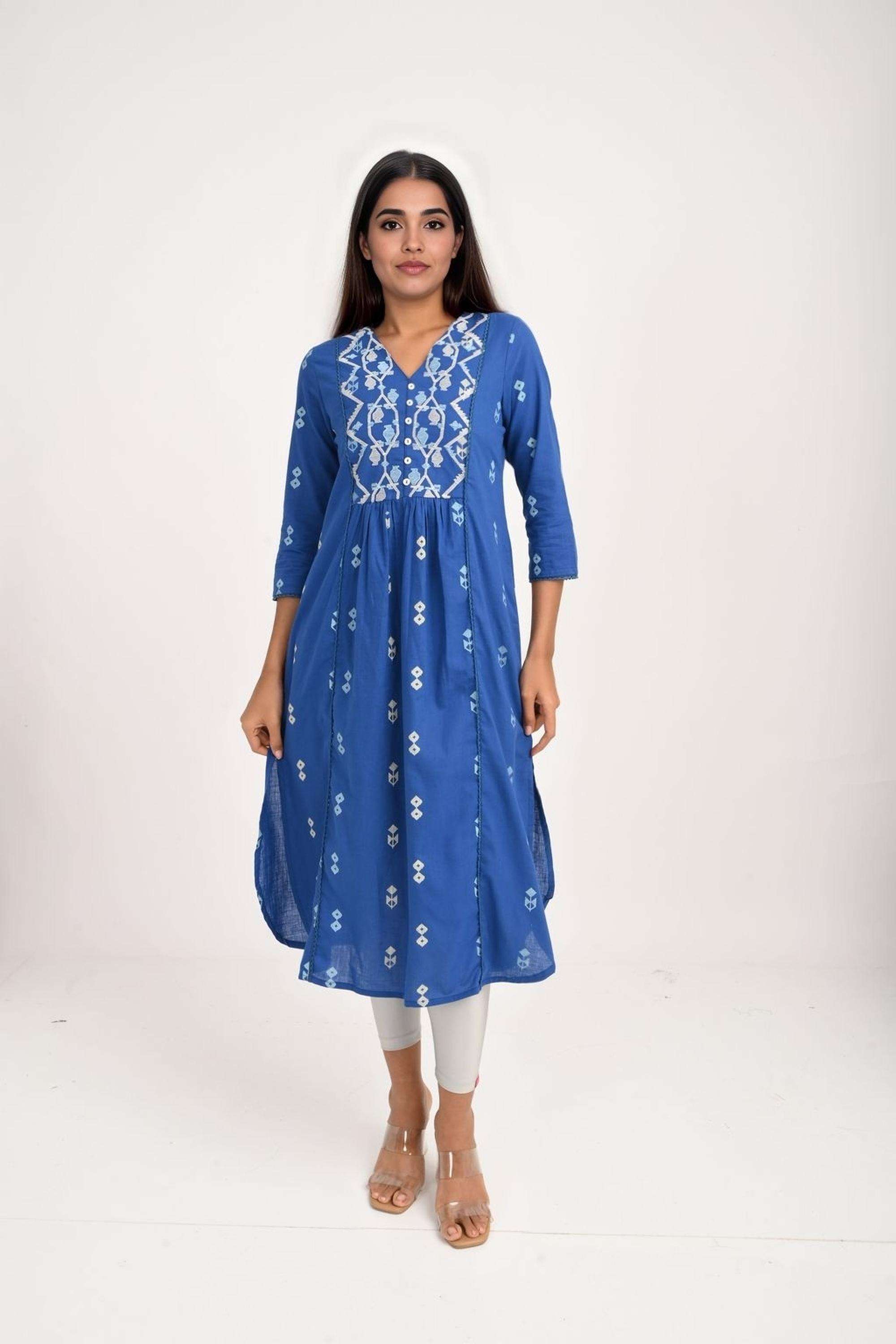 Printed-Cotton-V-Neck-Women-s-Kurta