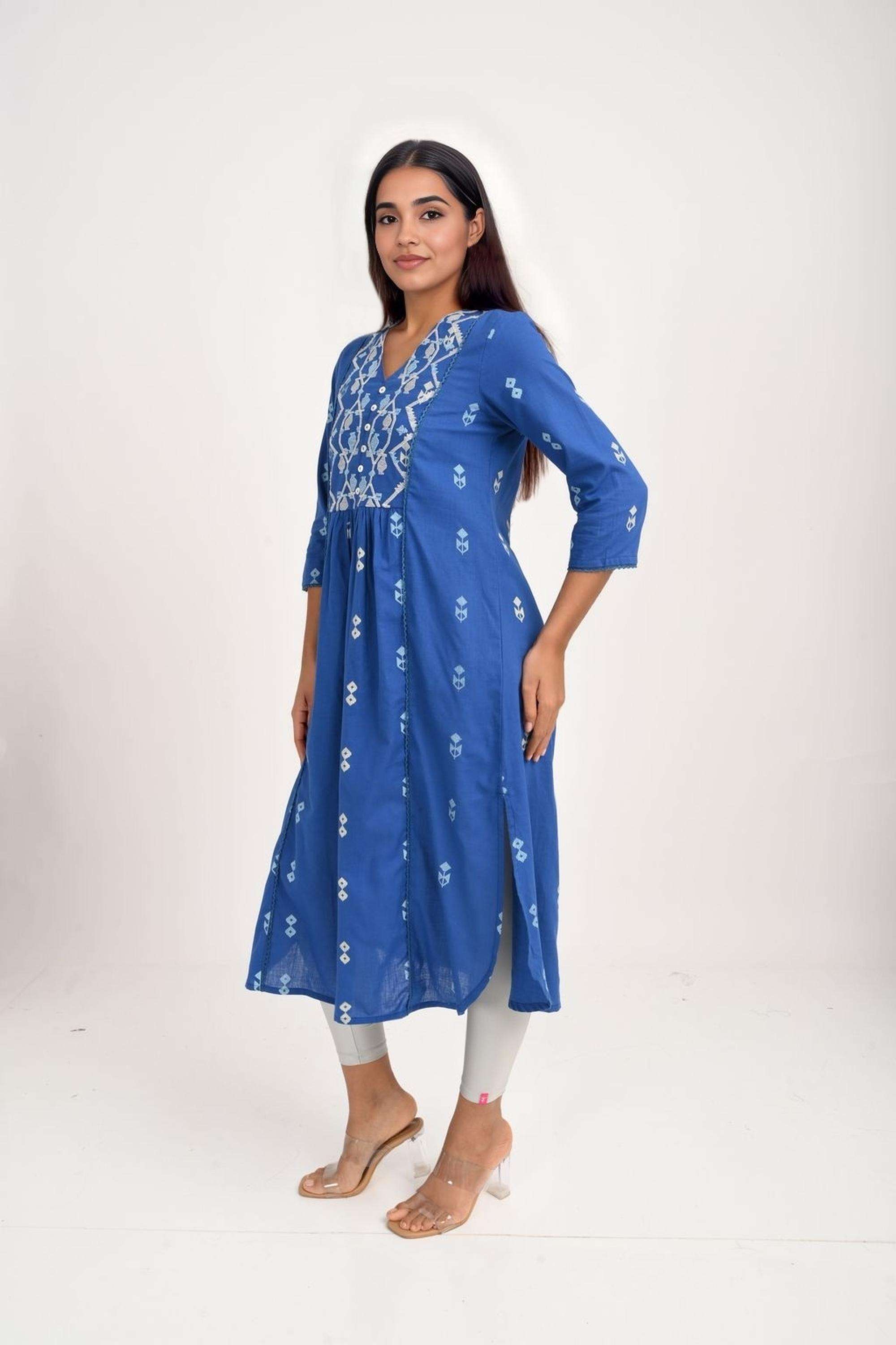 Printed-Cotton-V-Neck-Women-s-Kurta