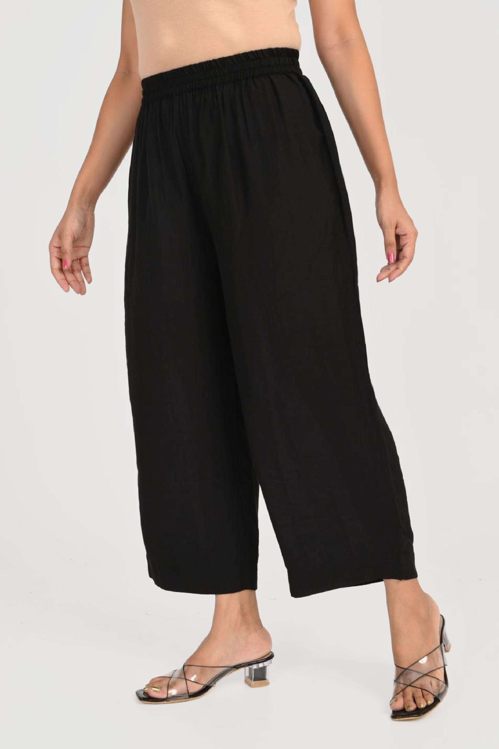Solid-Full-Length-Blended-Fabric-Woven-Women-Pant
