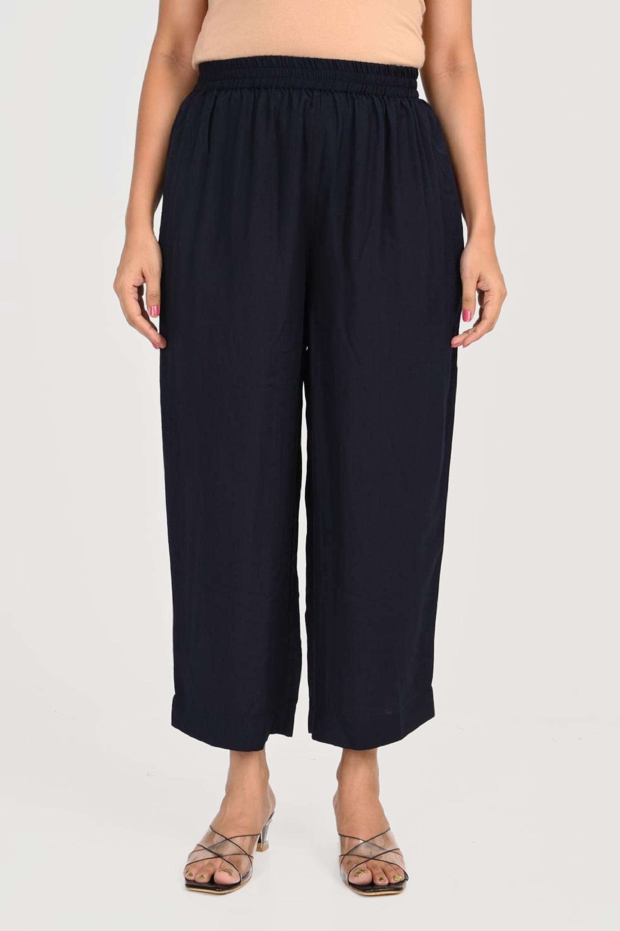 Solid-Full-Length-Blended-Fabric-Woven-Women-Pant
