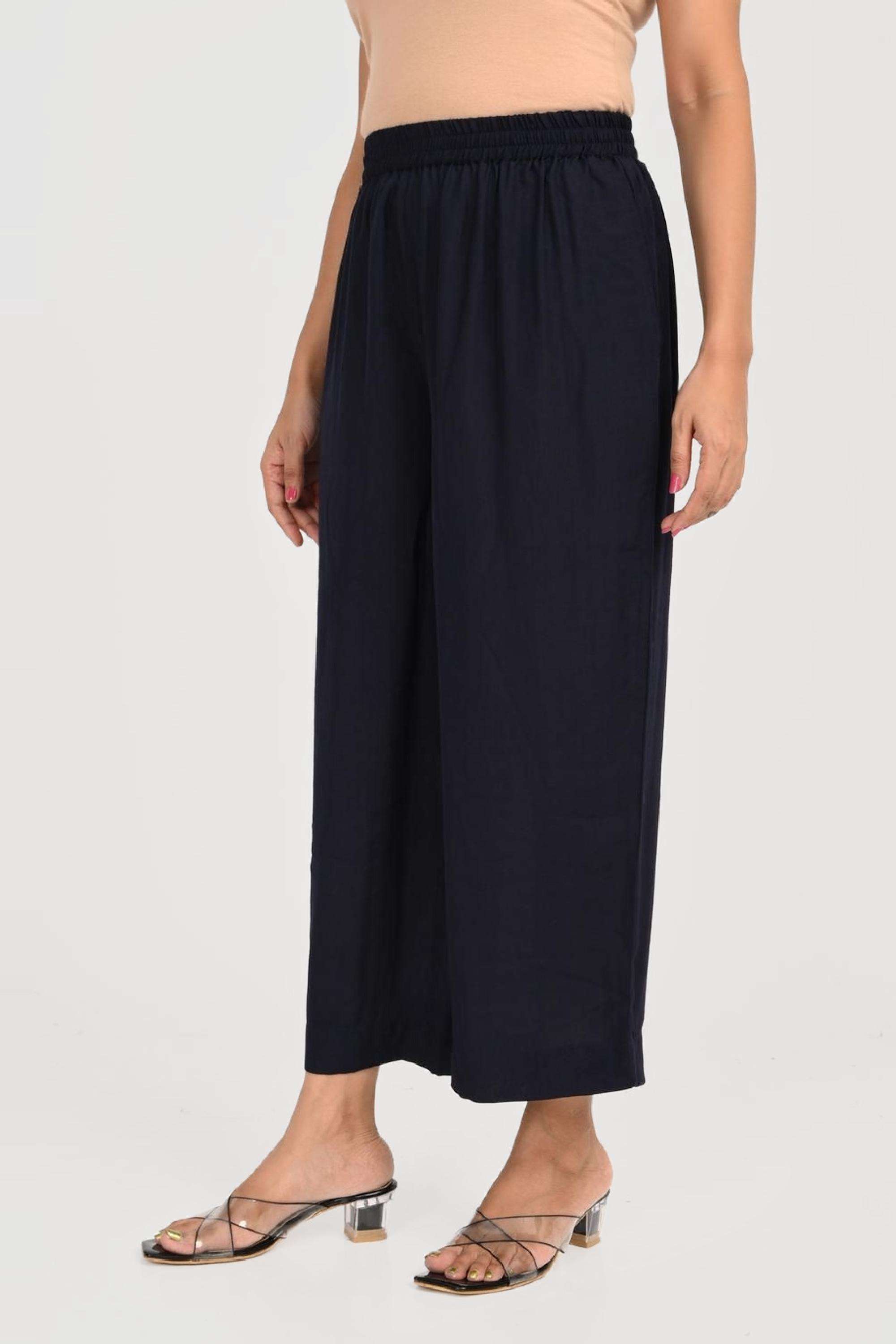 Solid-Full-Length-Blended-Fabric-Woven-Women-Pant