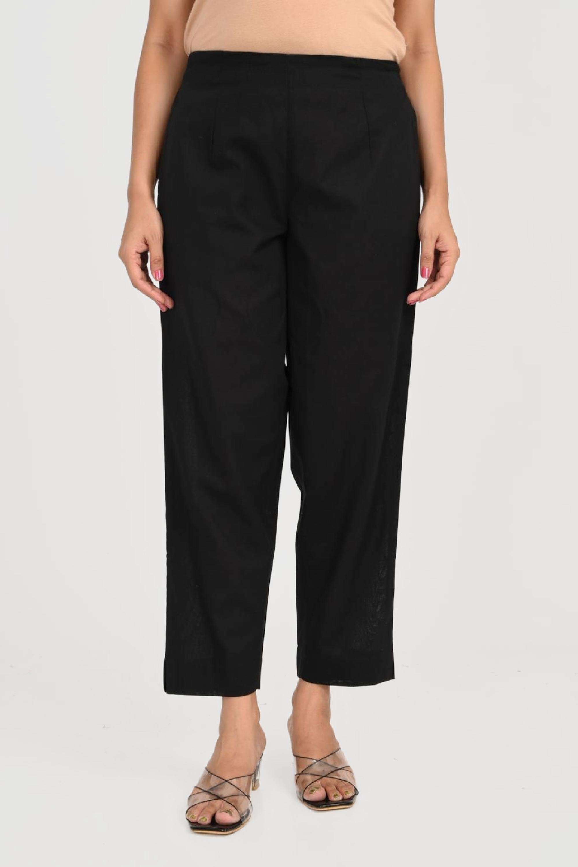 Solid-Full-Length-Blended-Fabric-Woven-Women-Pant