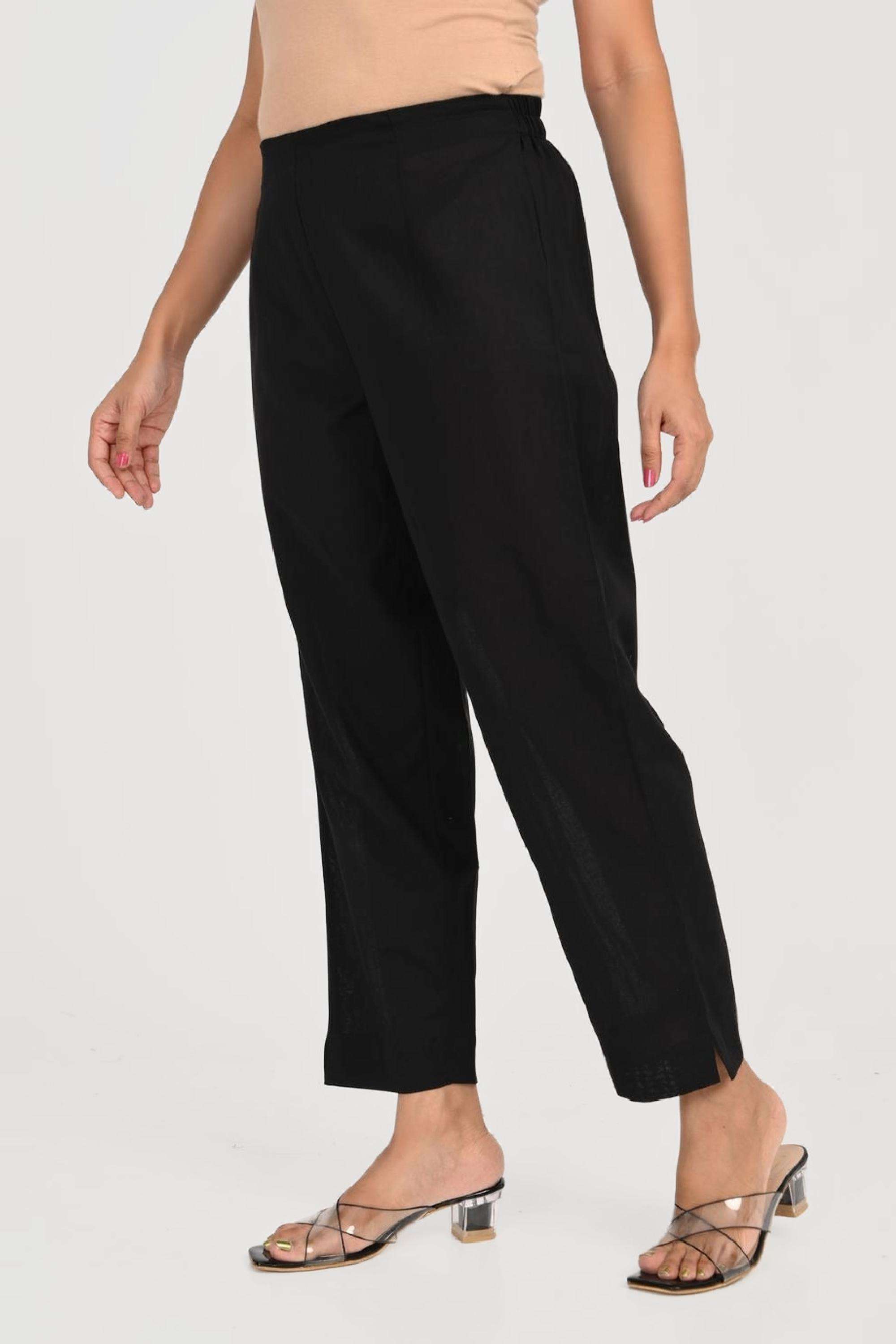 Solid-Full-Length-Blended-Fabric-Woven-Women-Pant