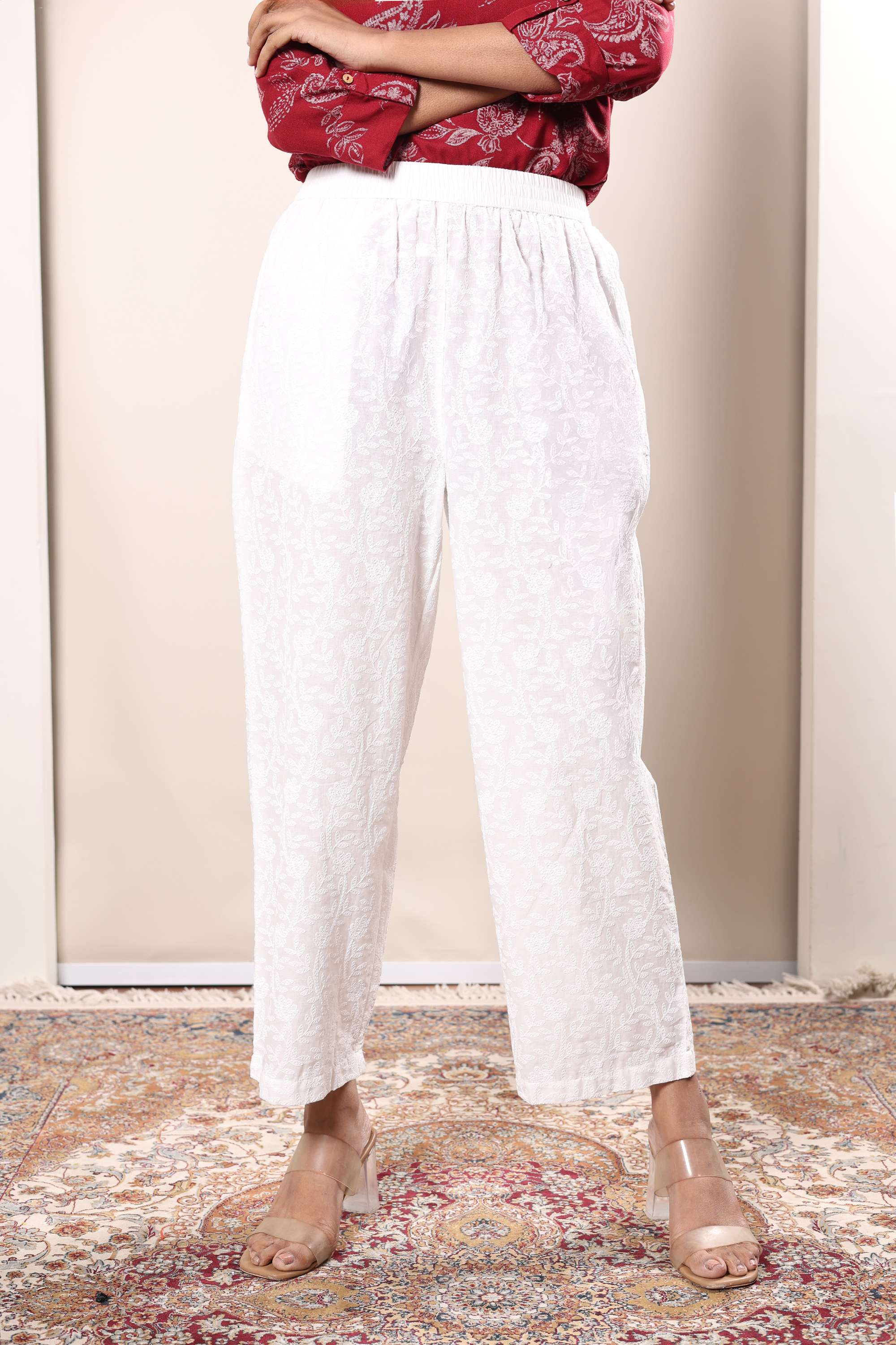 Schiffli-Regular-Fit-Linen-Women-s-Casual-Wear-Pants