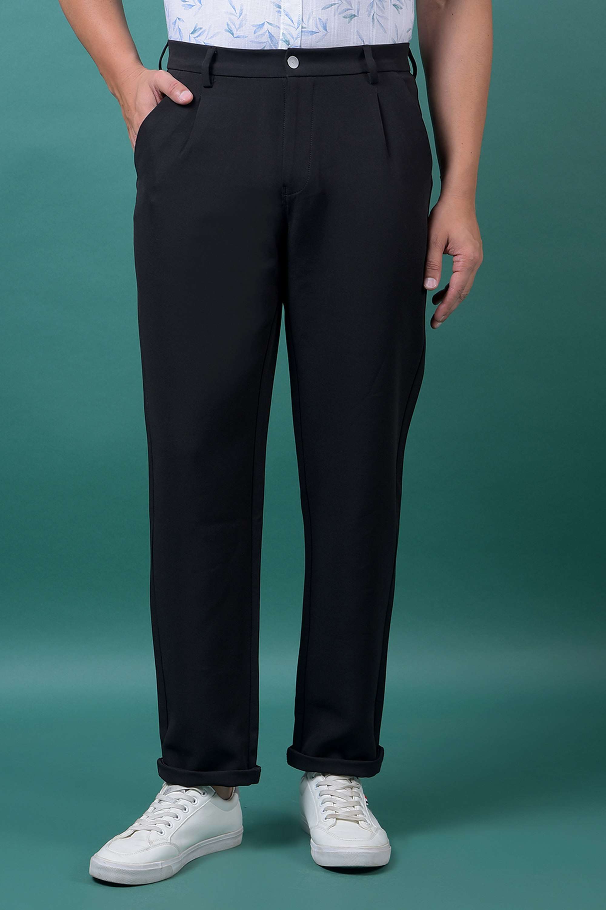 Solid-Blended-Fabric-Relaxed-Fit-Men-Casual-Wear-Trouser