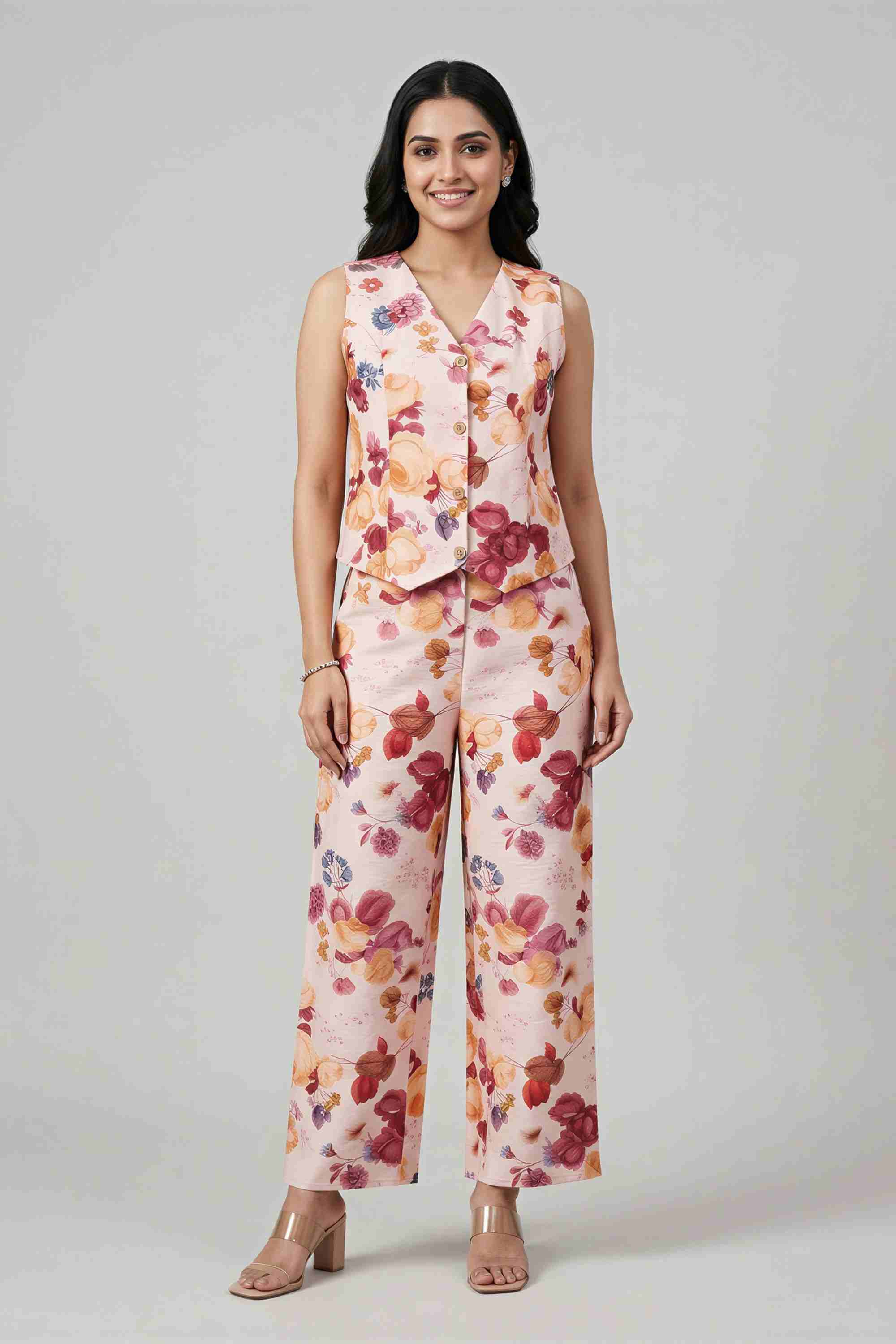 haute curry Printed V-Neck Blended Fabric Women's Co-Ord Set-picture-29