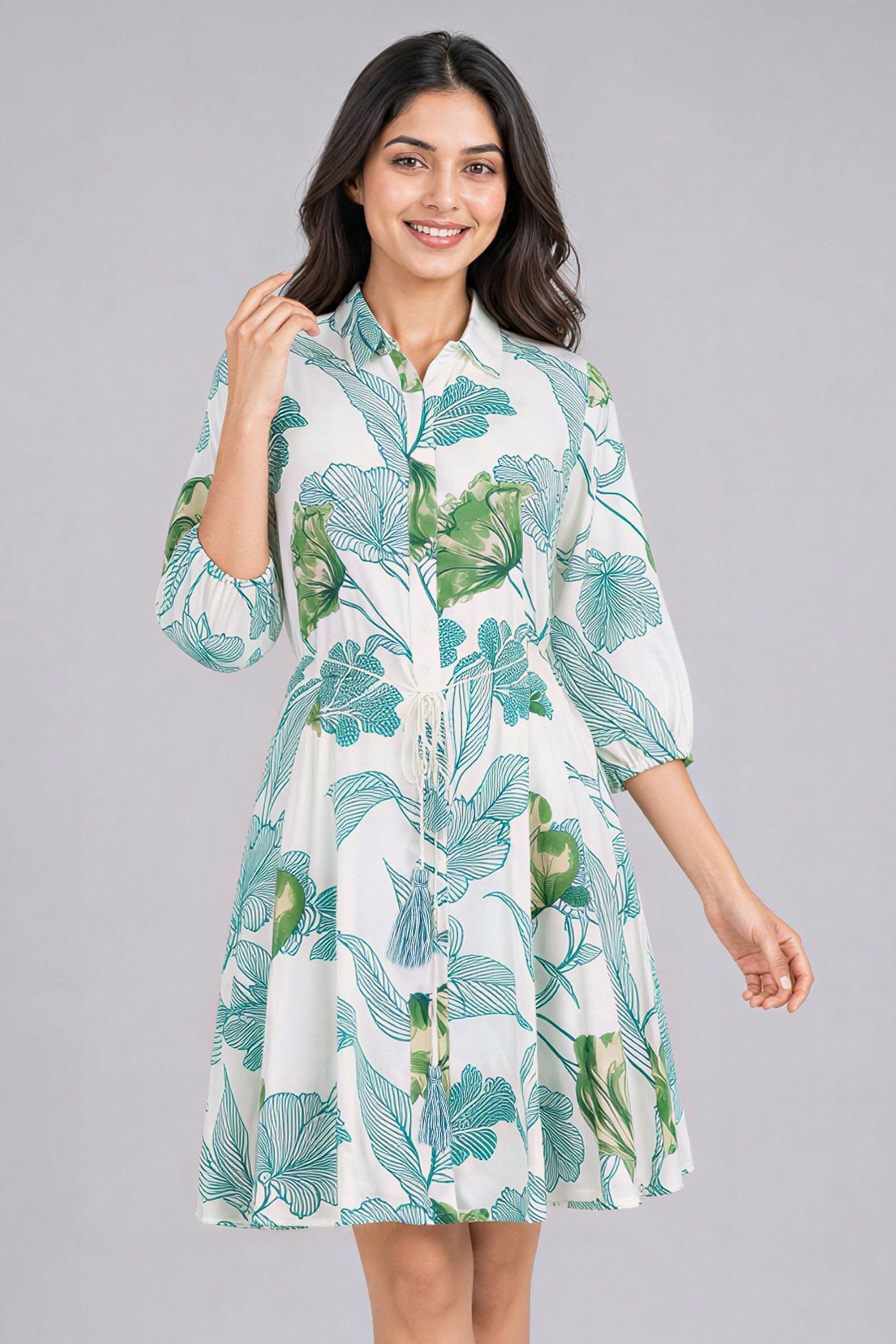 haute curry Printed Collared Viscose Women's Dress-picture-44