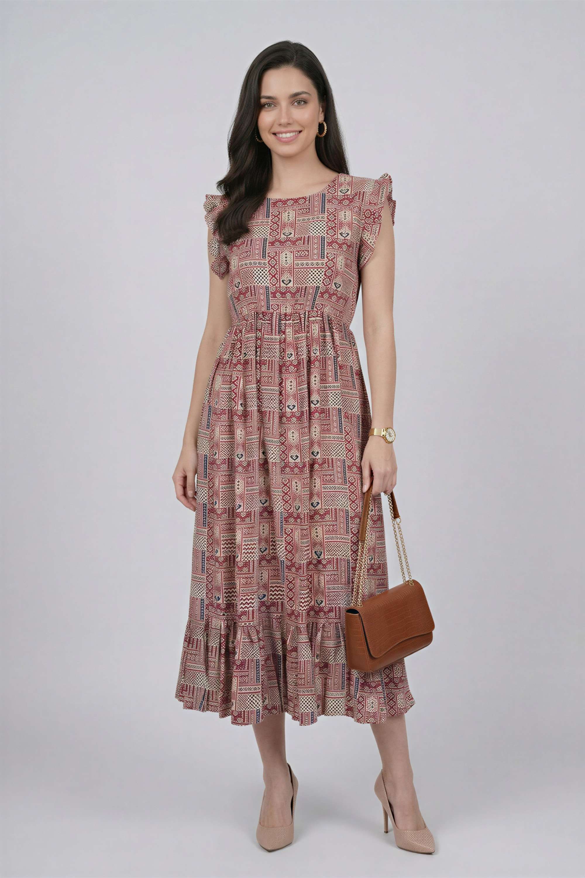 haute curry Printed Round Neck Viscose Women Dress-picture-38