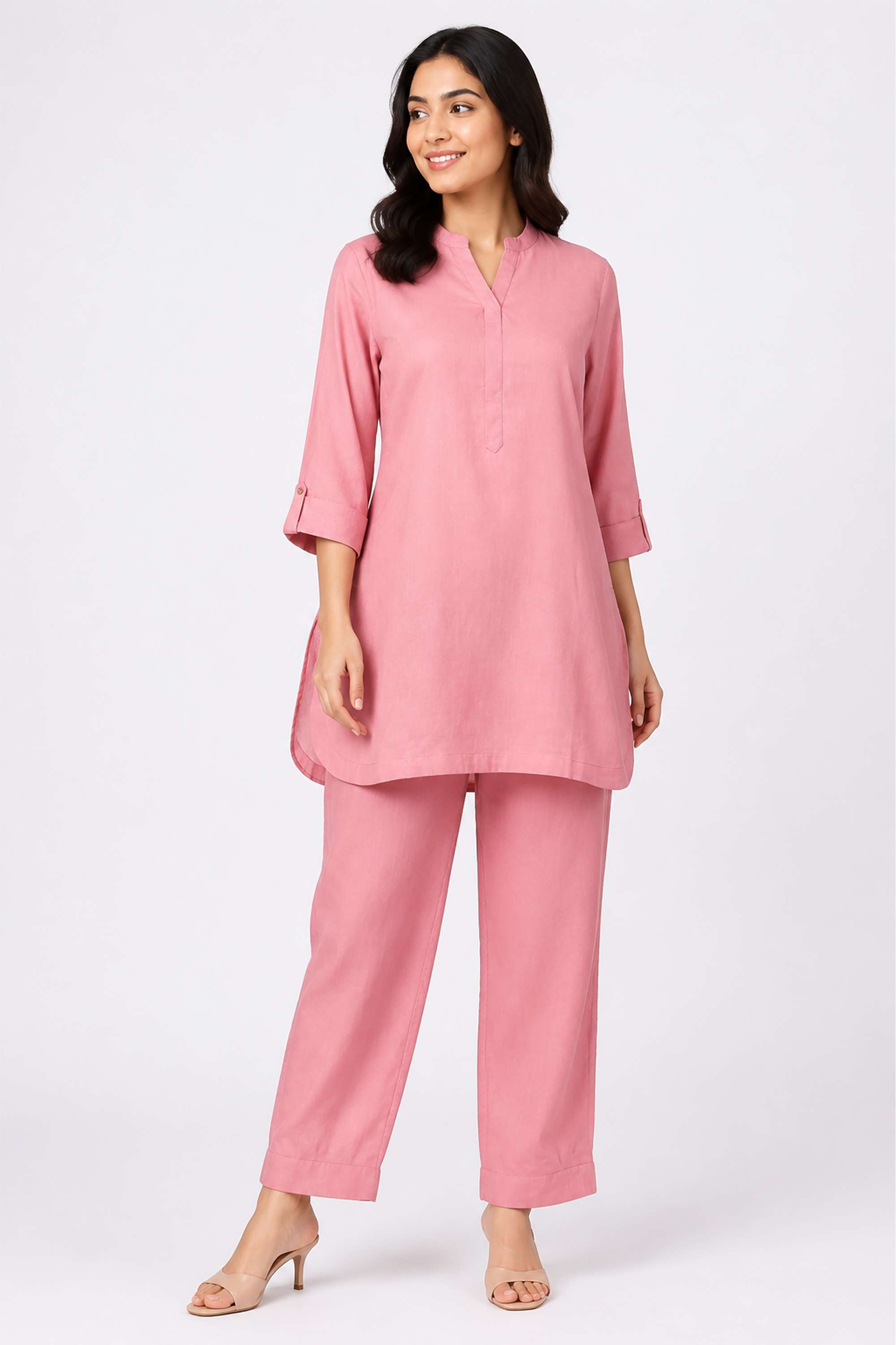 stop Solid Y-Neck Blended Fabric Women's Co-Ord Set-picture-37