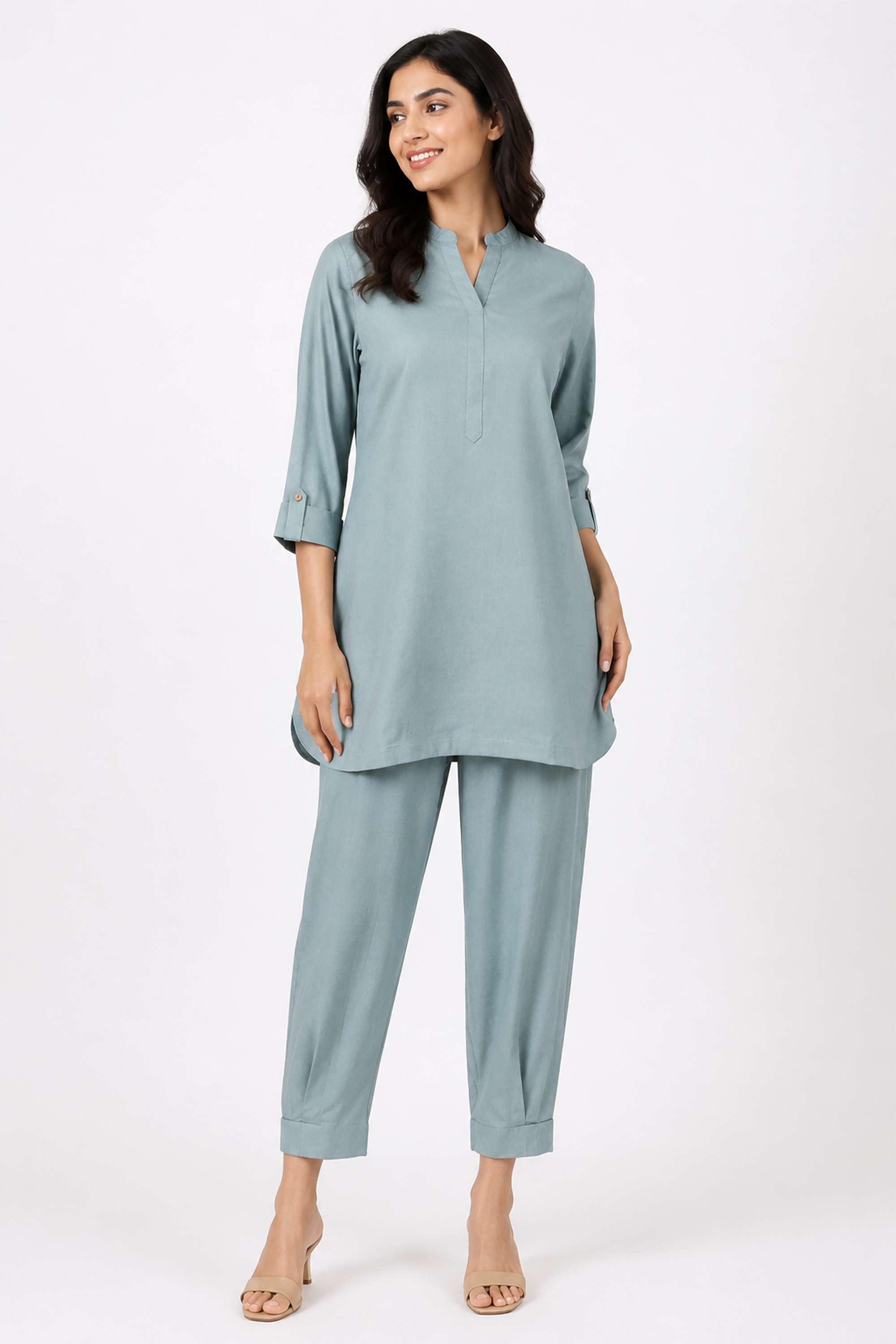 stop Solid Y-Neck Blended Fabric Women's Co-Ord Set-picture-22