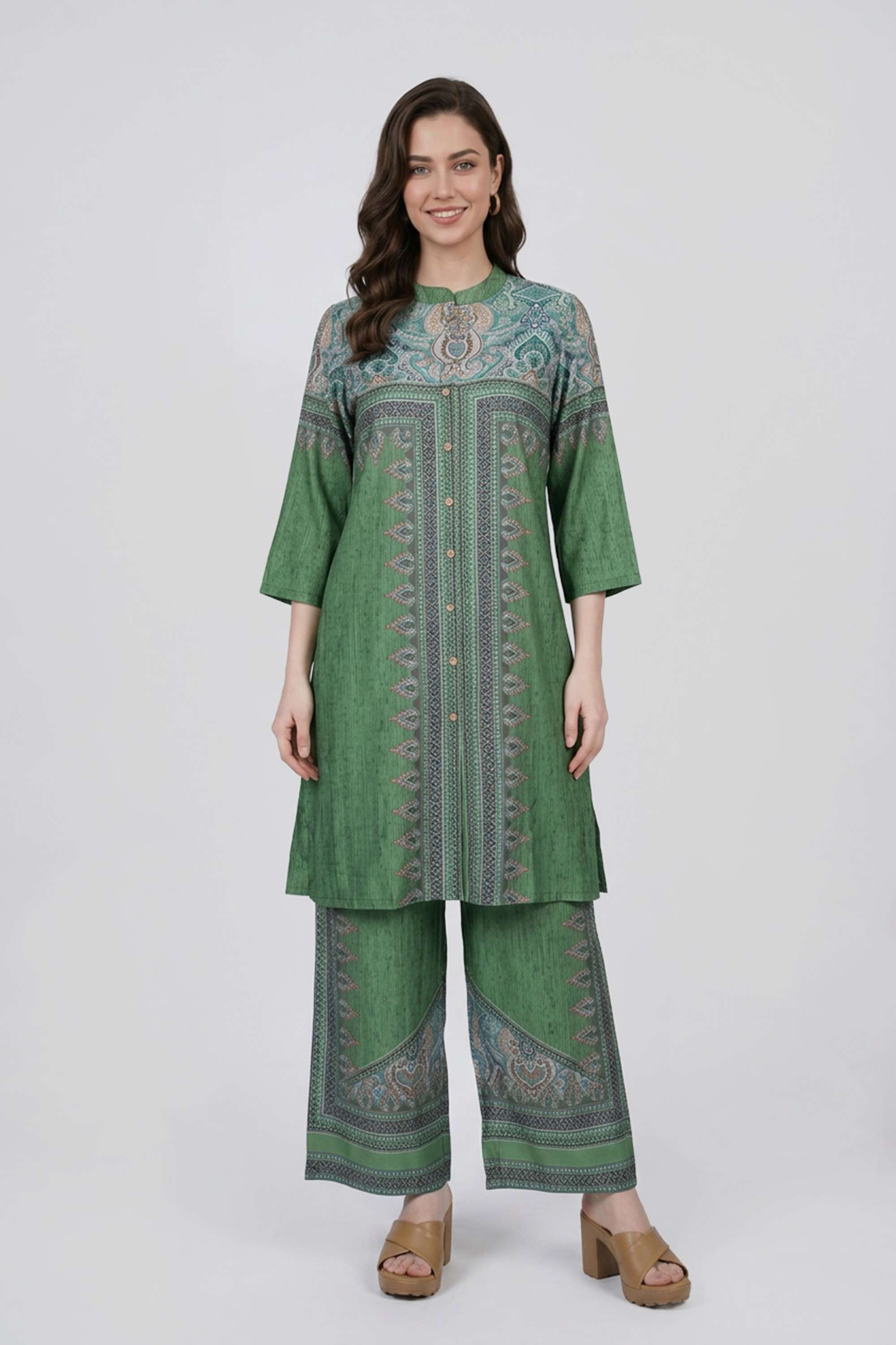 stop Printed Y-Neck Chanderi Women's Casual Wear Co-Ord Set-picture-24
