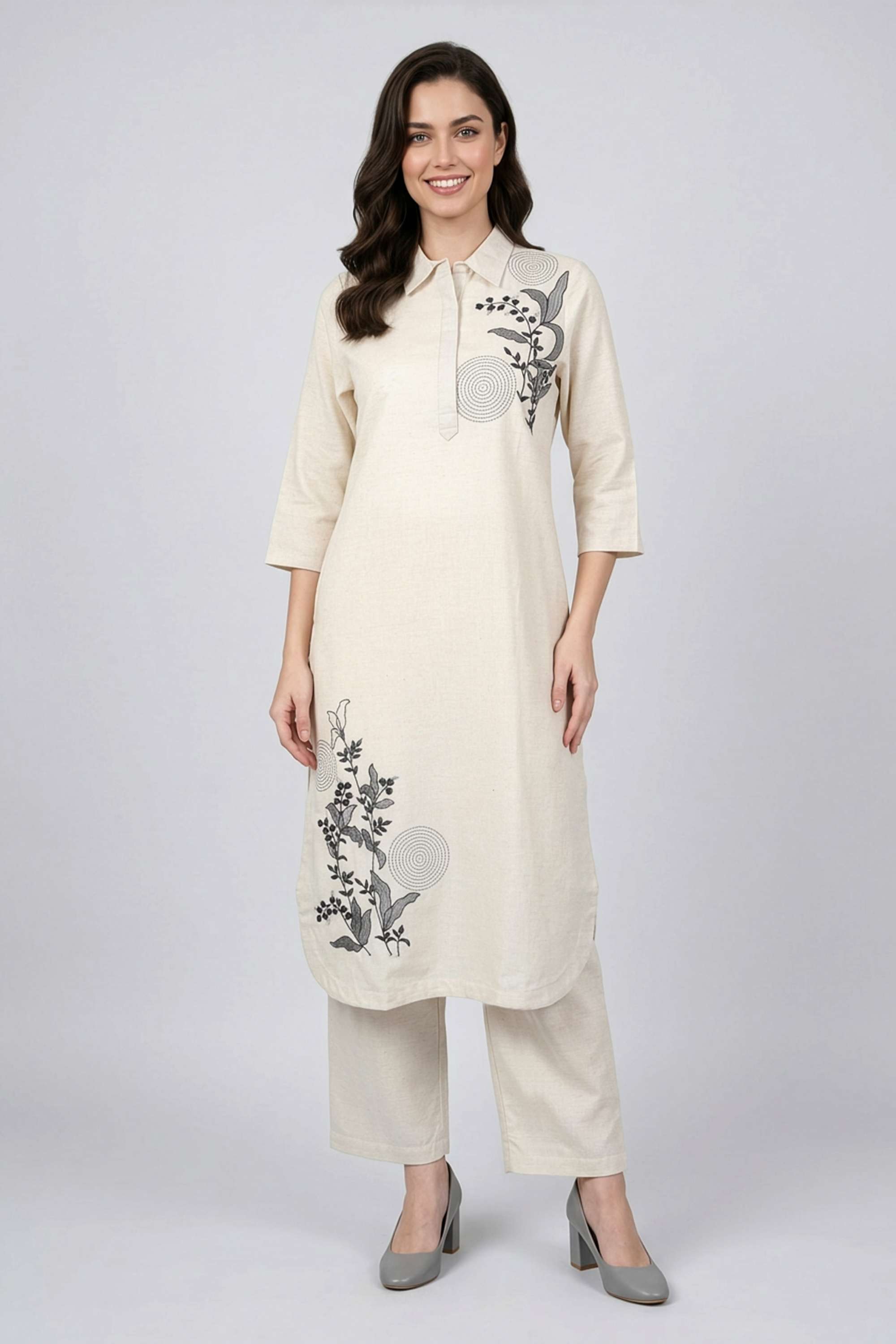 stop Embroidered Collared Blended Fabric Women's Co-Ord Set-picture-24