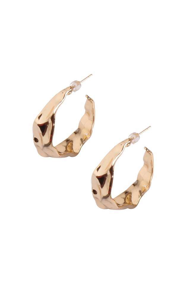 Contemporary-Bold-Gold-Toned-Hammered-Organic-Metallic-Oversized-Open-Hoop-Earrings