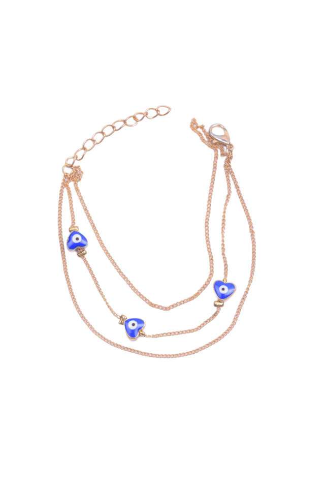 Chic-Gold-Toned-3-Layer-Bracelet-Featuring-A-Heart-Shaped-Evil-Eye-Charm