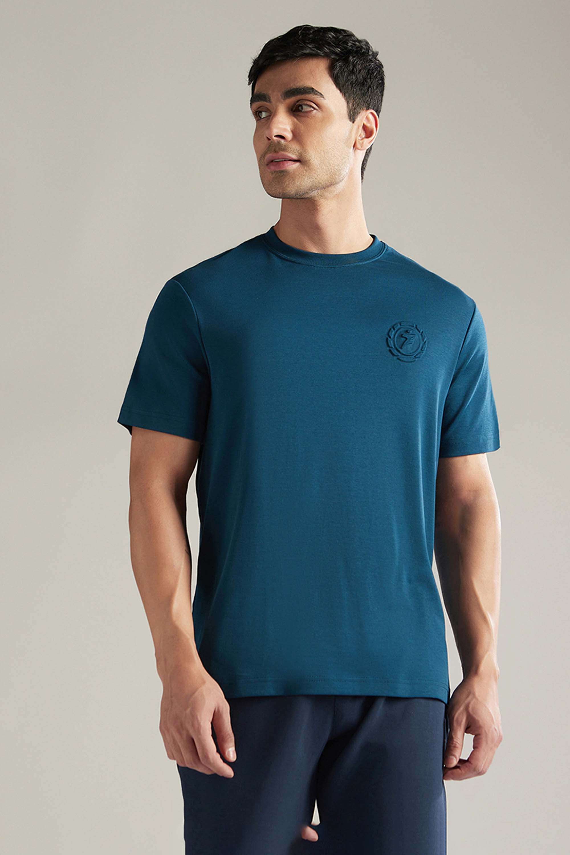 Solid-Poly-Spandex-Round-Neck-Men-s-T-Shirt