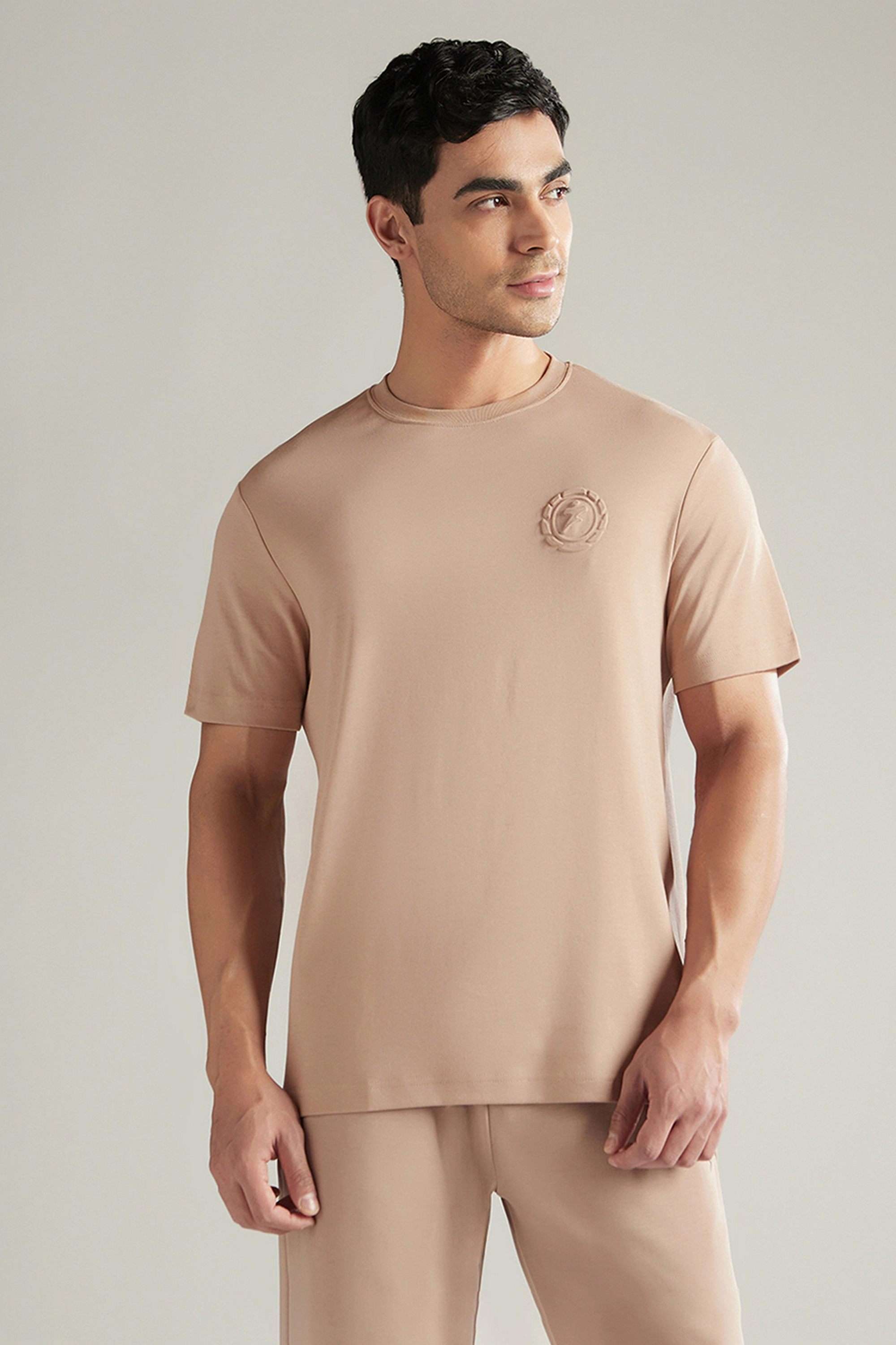 Solid-Poly-Spandex-Round-Neck-Men-s-T-Shirt
