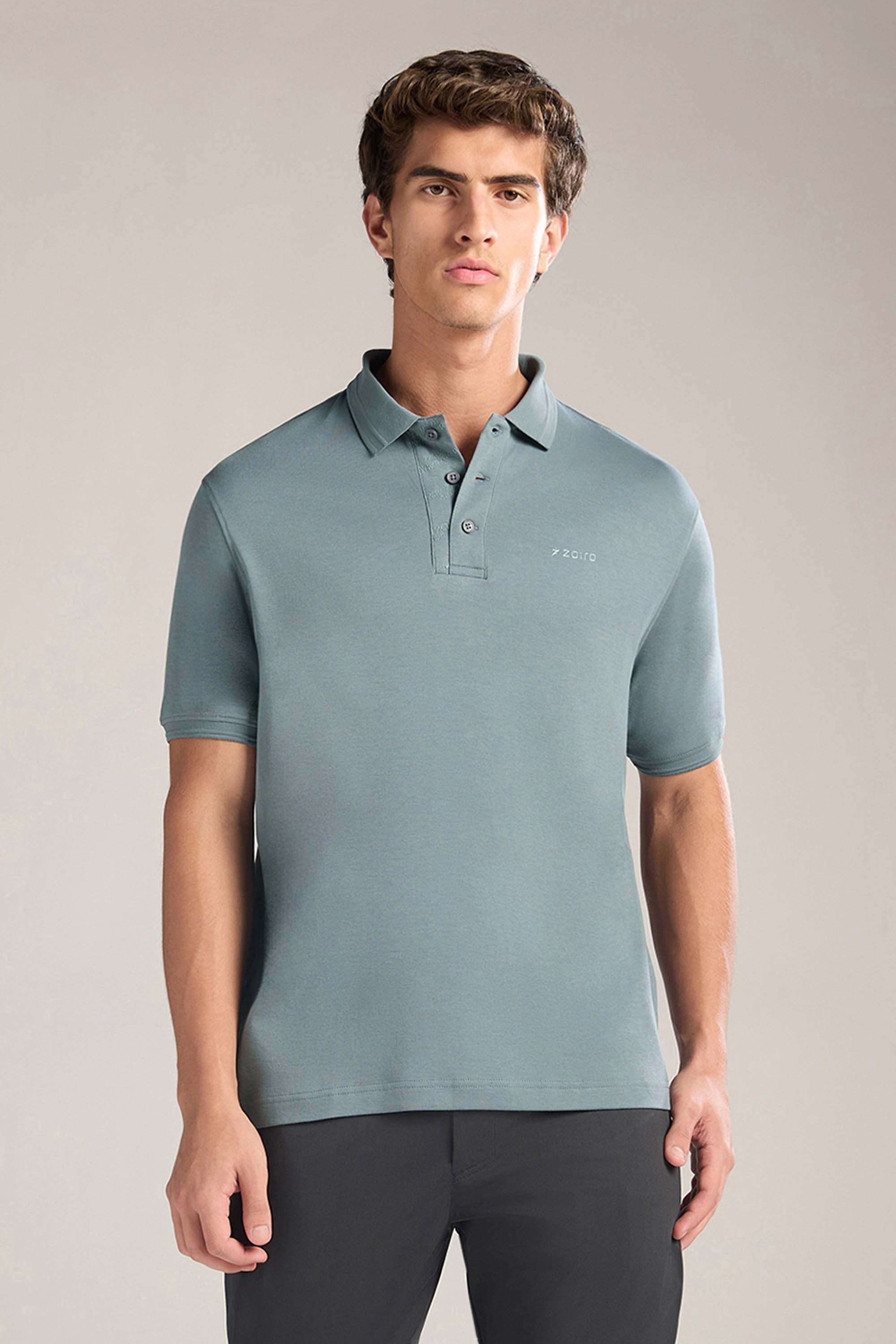 Solid-Nylon-Spandex-Polo-Men-s-T-Shirt
