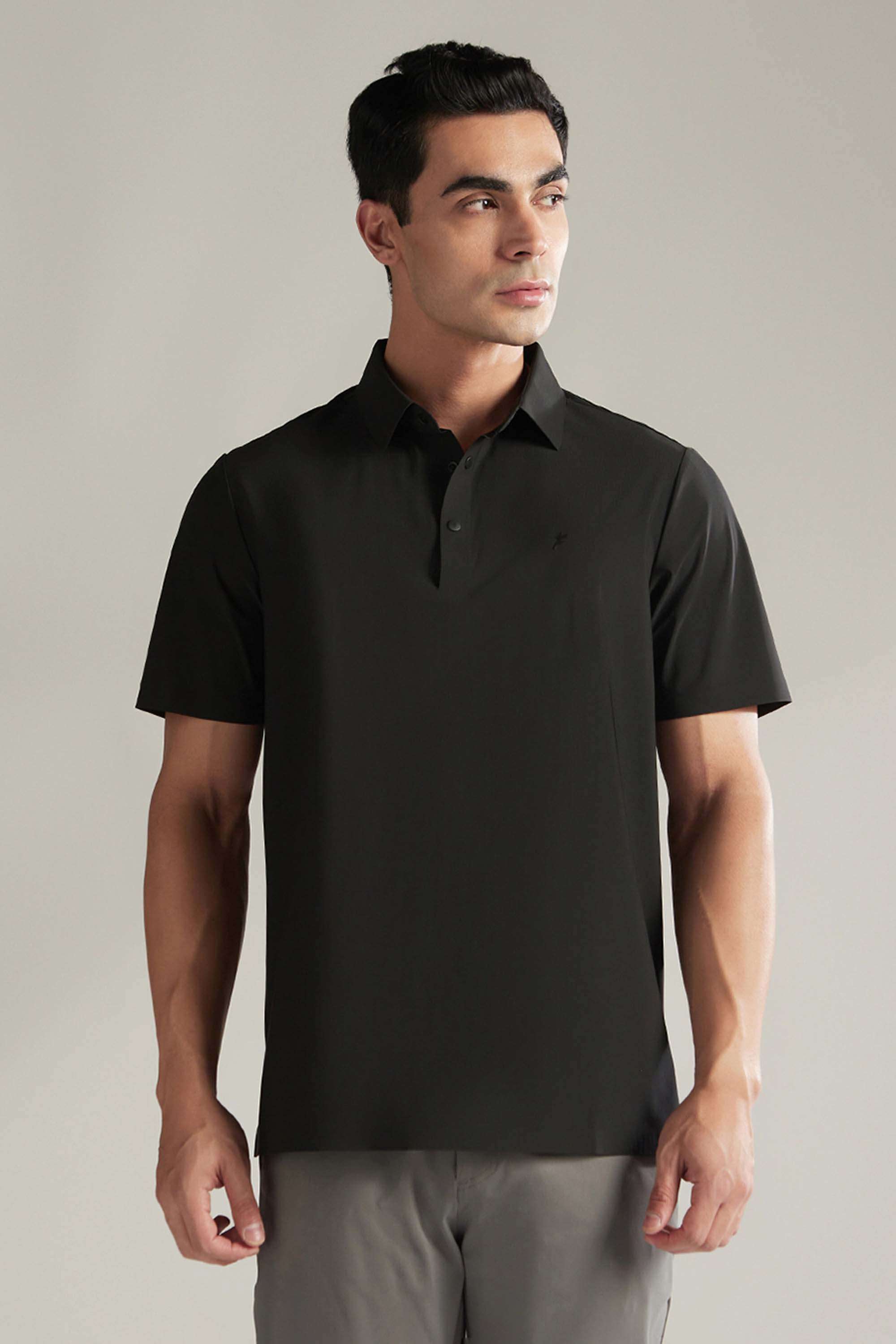 Solid-Nylon-Spandex-Polo-Men-s-T-Shirt