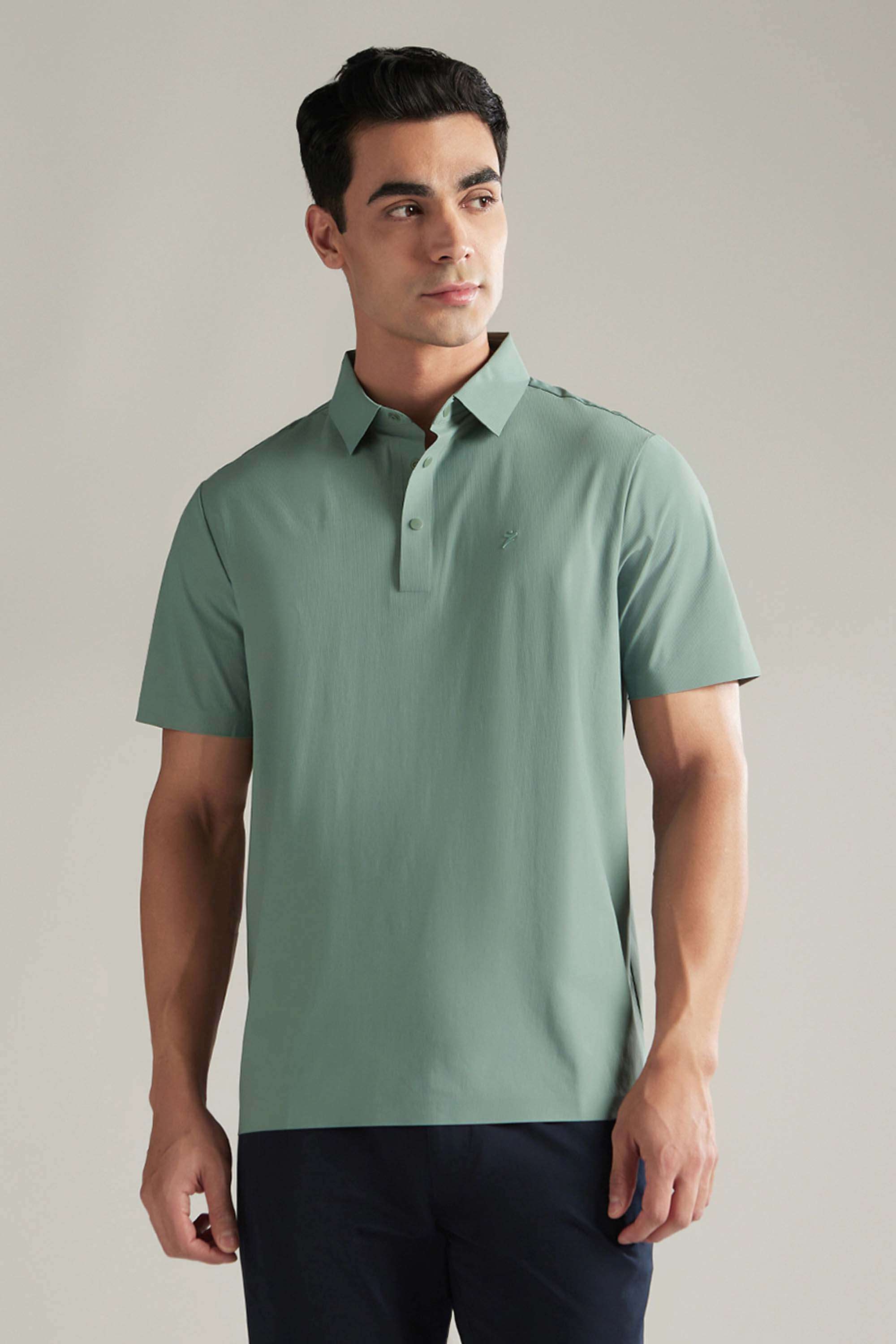 Solid-Nylon-Spandex-Polo-Men-s-T-Shirt