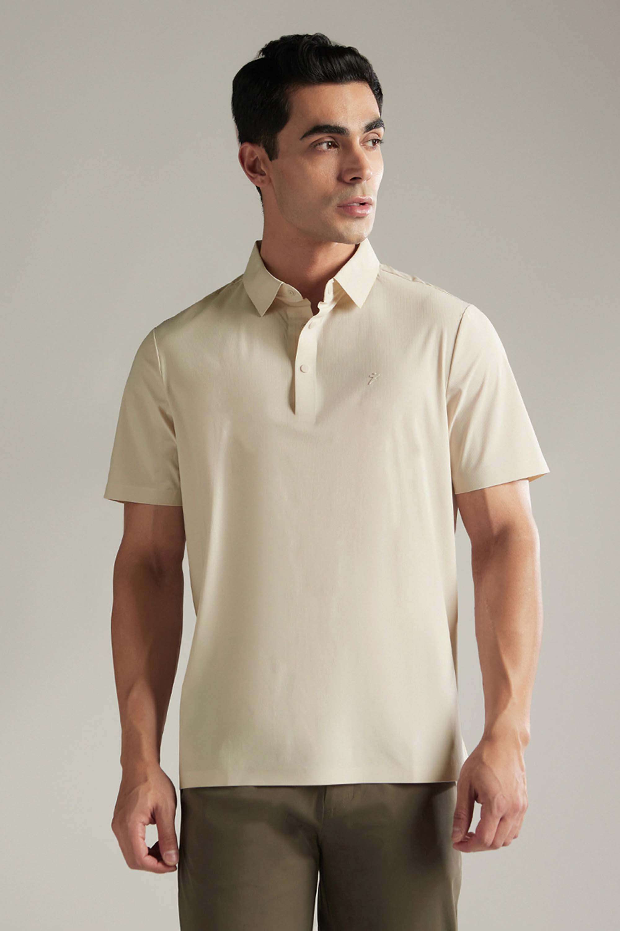 Solid-Nylon-Spandex-Polo-Men-s-T-Shirt
