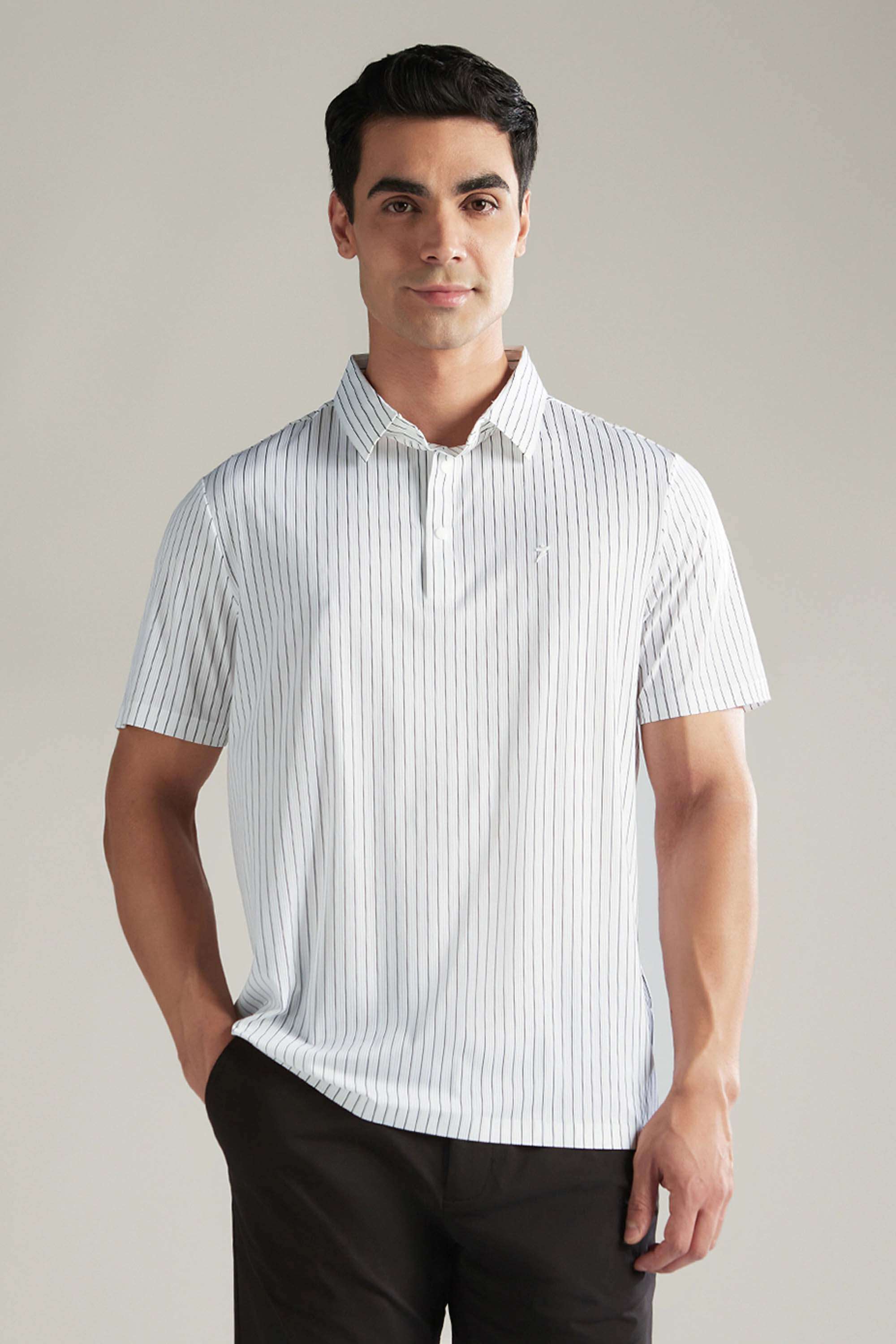 Solid-Nylon-Spandex-Polo-Men-s-T-Shirt