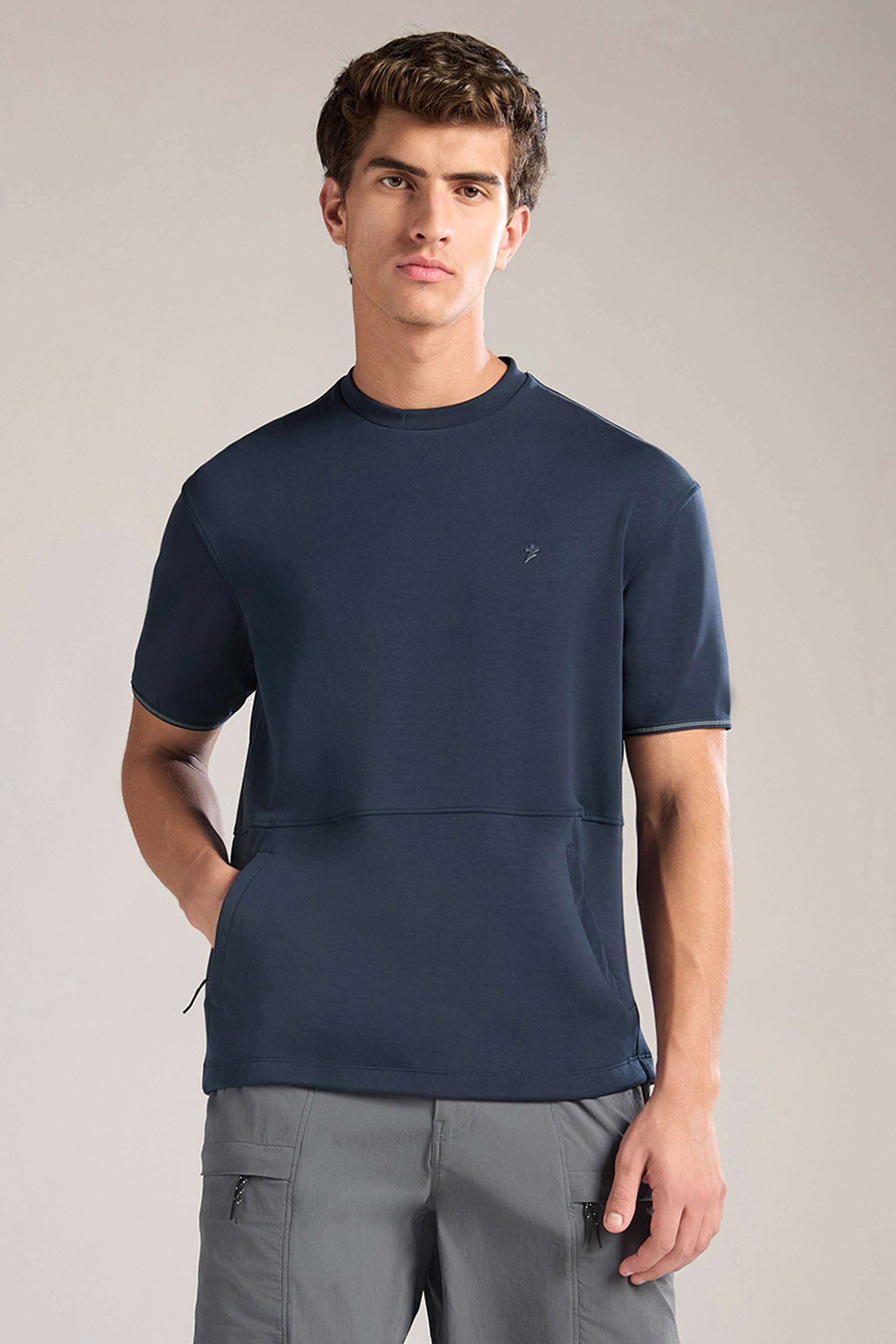 Solid-Poly-Spandex-Round-Neck-Men-s-T-Shirt