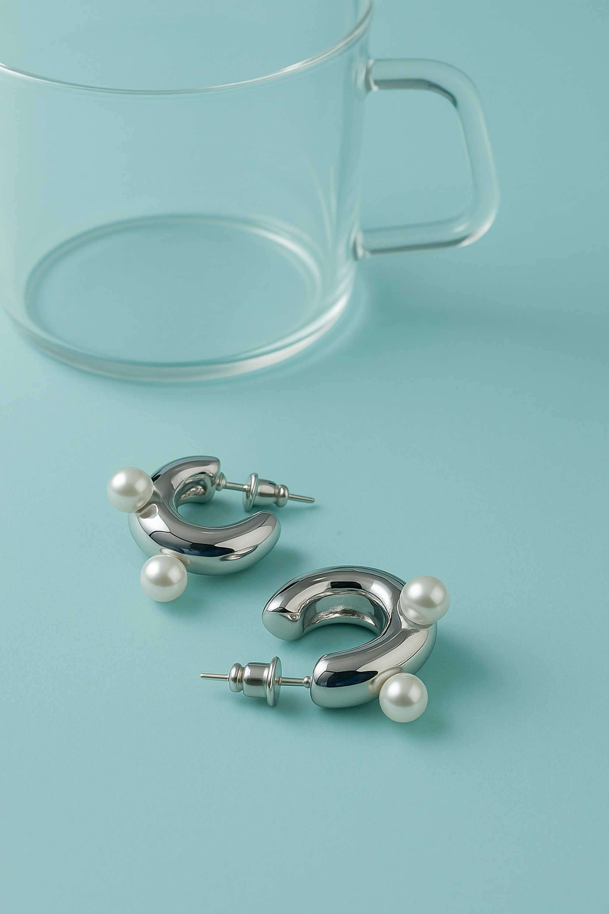 Brass-Party-Wear-Women-Premium-Silver-Pearl-Statement-Hoop-Earrings