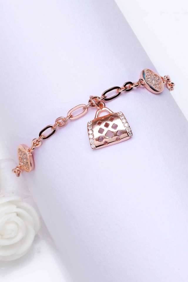Cubic-Zirconia-Rose-Gold-Lobster-Claw-Clasp-Womens-Bracelet