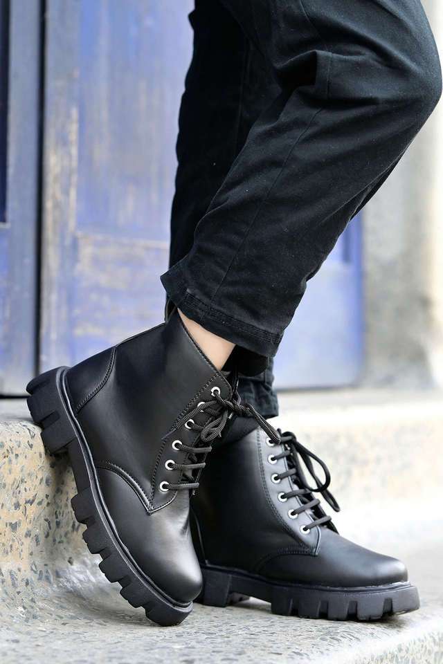 Buy Shoetopia Black Synthetic Lace Up Women's Boots Shoppers Stop