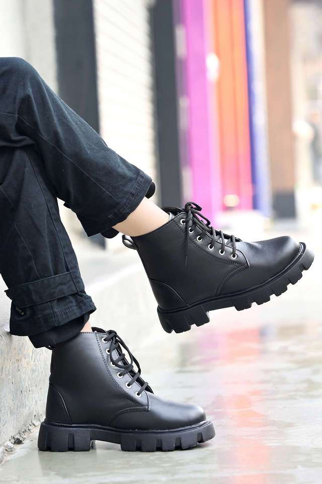 Shoetopia Womens Flat Boots Black Buy Shoetopia Black Synthetic