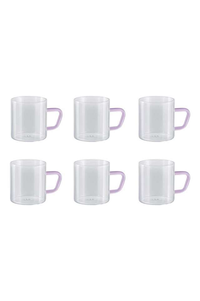 Vision-Tea-N-Coffee-Glass-Mug-Set-Of-6---Microwave-Safe-Pink-Handle-190-ml