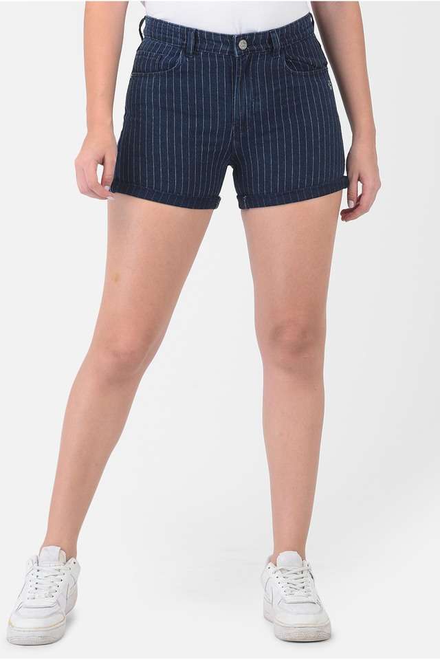 Stripes Cotton Blend Slim Fit Women's Casual Shorts-image-4
