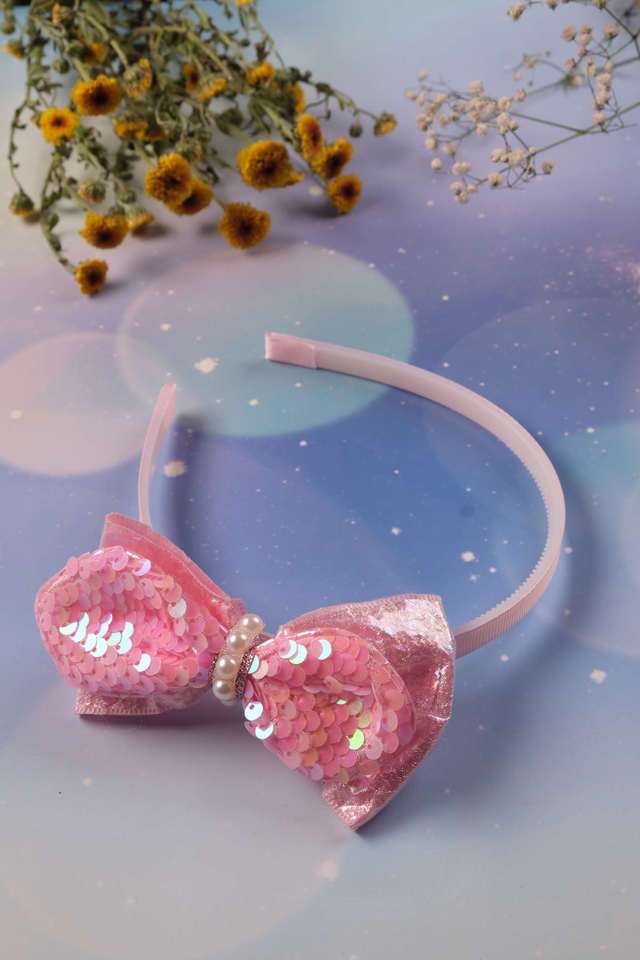 Glitter-Bow-Hair-Band-Shiny-Bow-Knot-Teeth-Plastic-Hair-Band-for-Kids-&-Girls-(-Pink-)