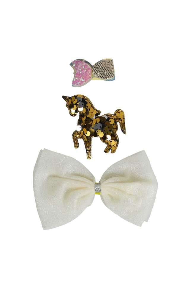 Unicorn-and-Bow-With-Metal-Snap-Hair-Clip-for-Kids-and-Girls-(-Pack-Of-3-)-Creem/Golden