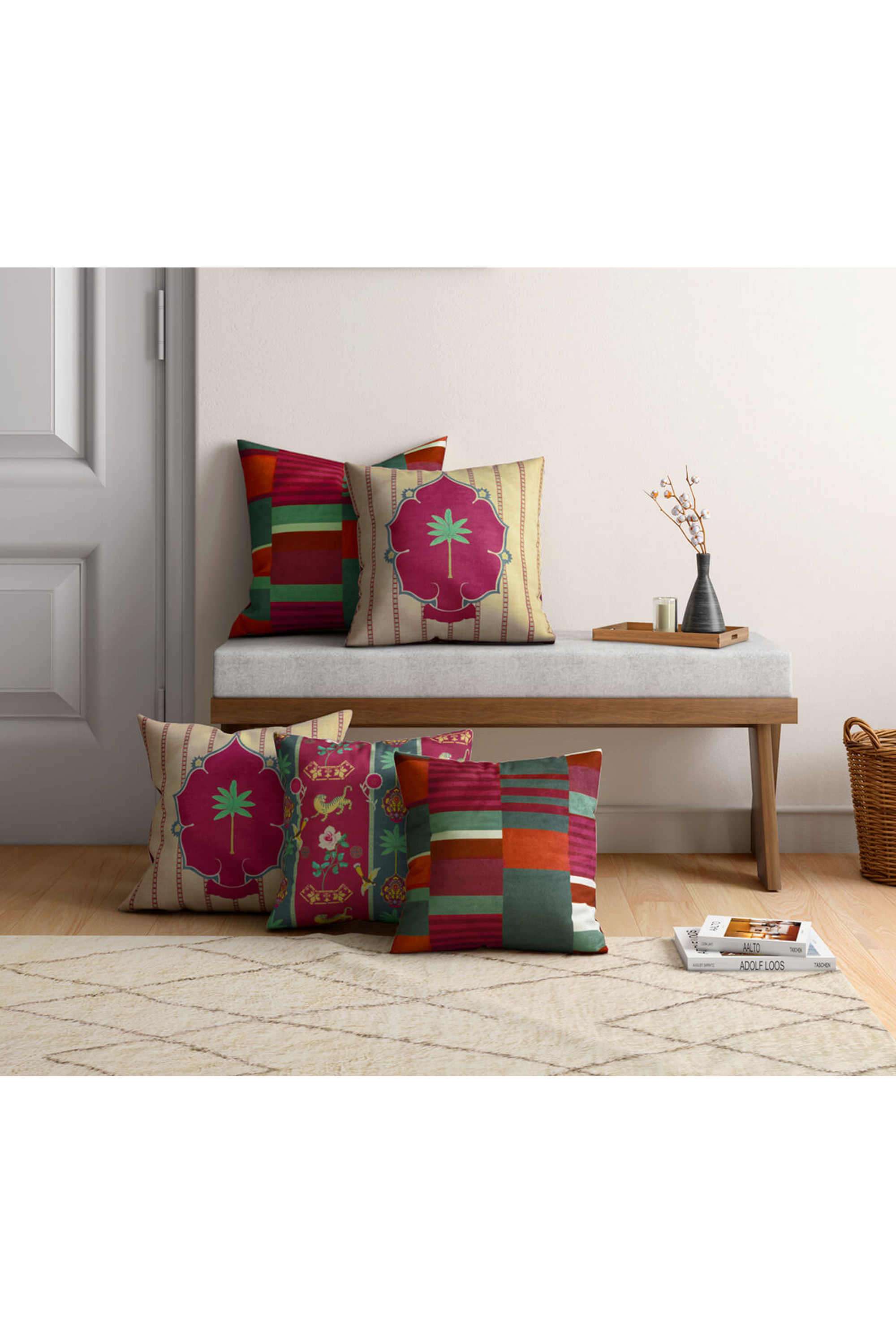 Peepal-&-Palm-16-x-16-Cushion-Cover-Set-of-5