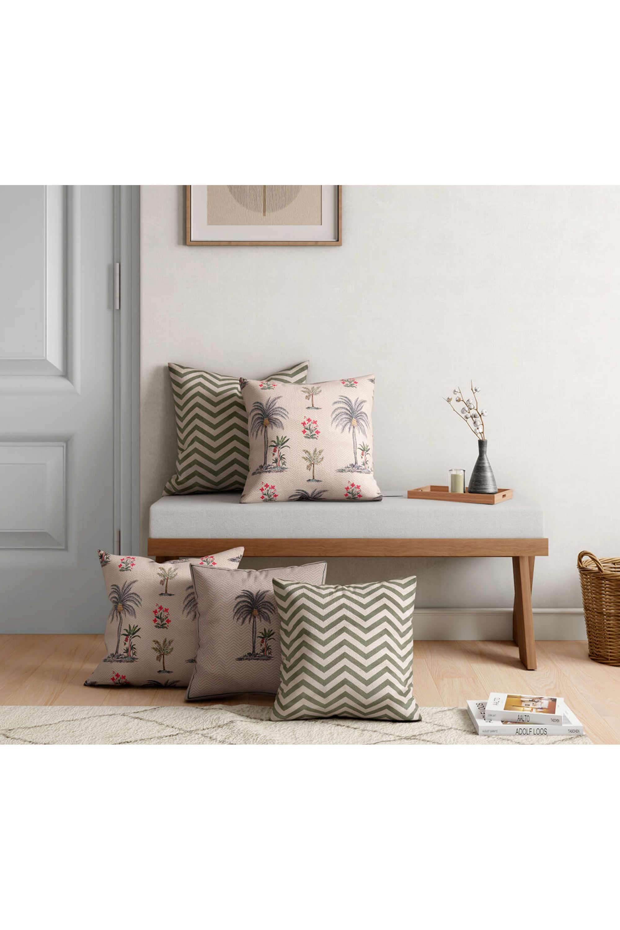 Chevron-Palms-16-x-16-Blended-Velvet-Cushion-Cover-Set-of-5
