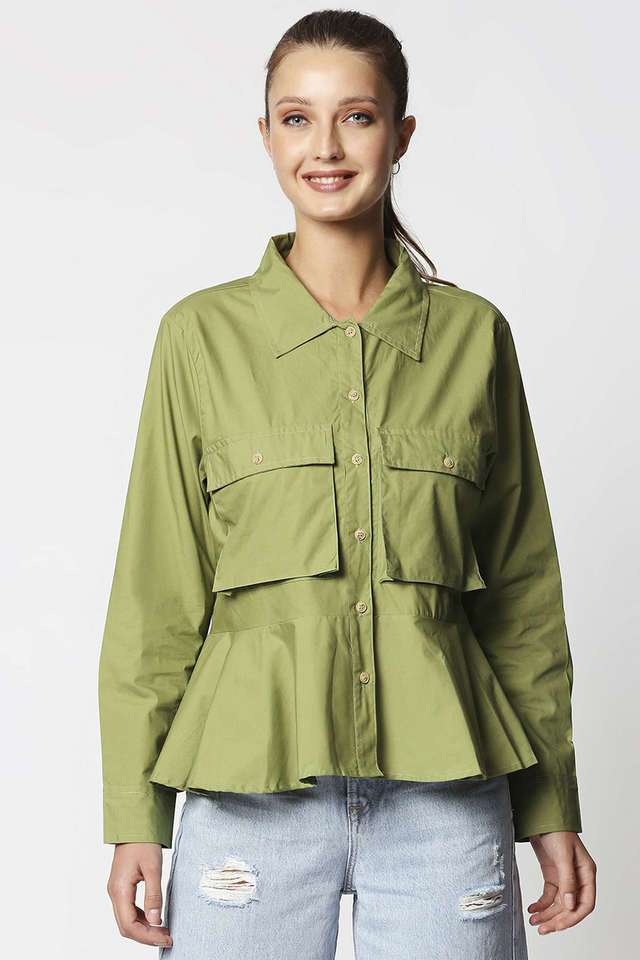 remanika Solid Collared Cotton Women Casual Wear Shirt-picture-18