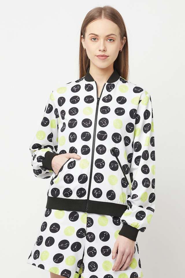 Polka Dots Collared Cotton Blend Women Jacket-image-3