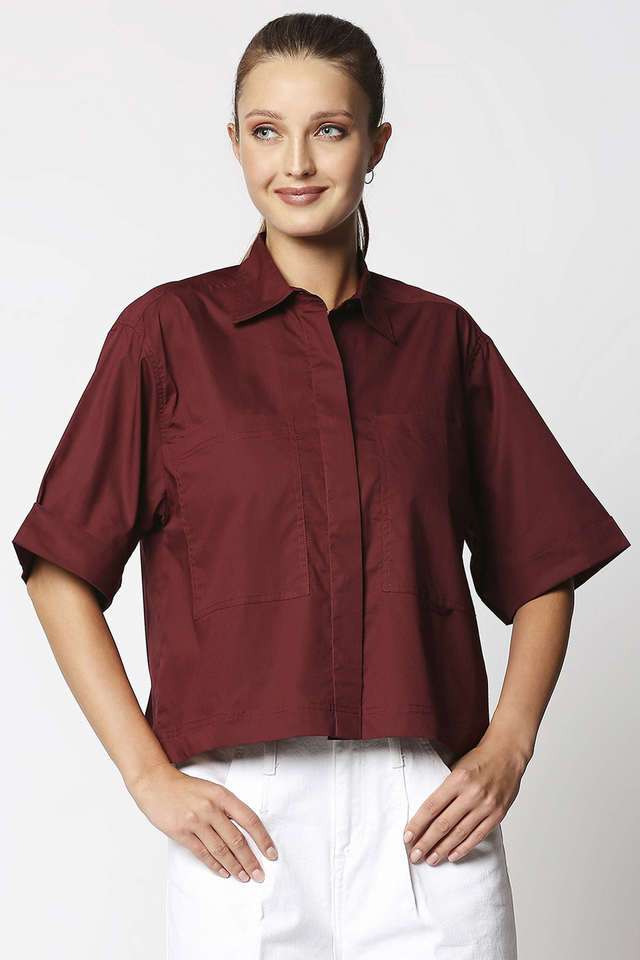 Solid Collared Cotton Women Casual Wear Shirt-image-28