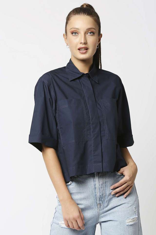 remanika Solid Collared Cotton Women Casual Wear Shirt-picture-24