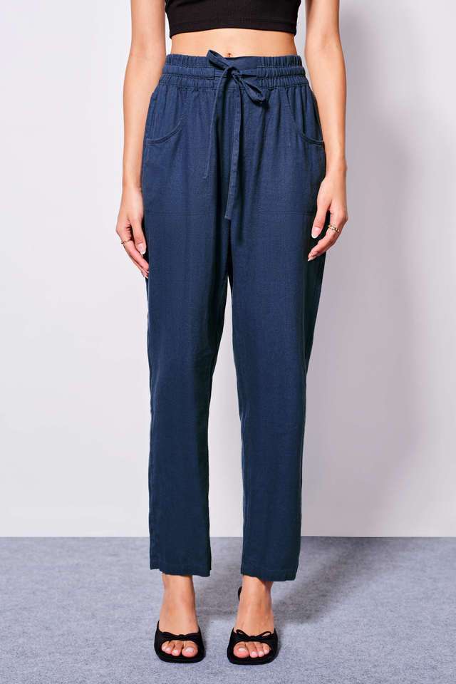 Solid-Relaxed-Fit-Linen-Women-s-Formal-Wear-Trousers